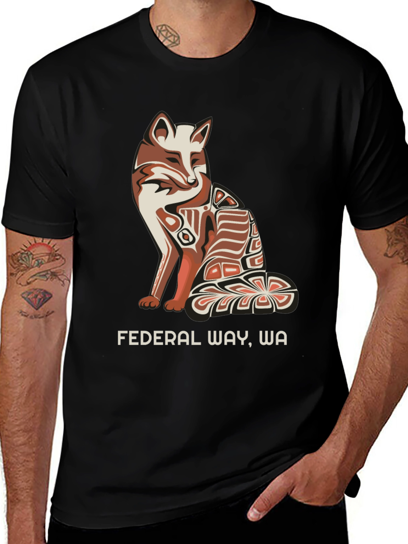 Variant 22 of Federal Way WA Fox Graphic Tee - Black Cotton Shirt