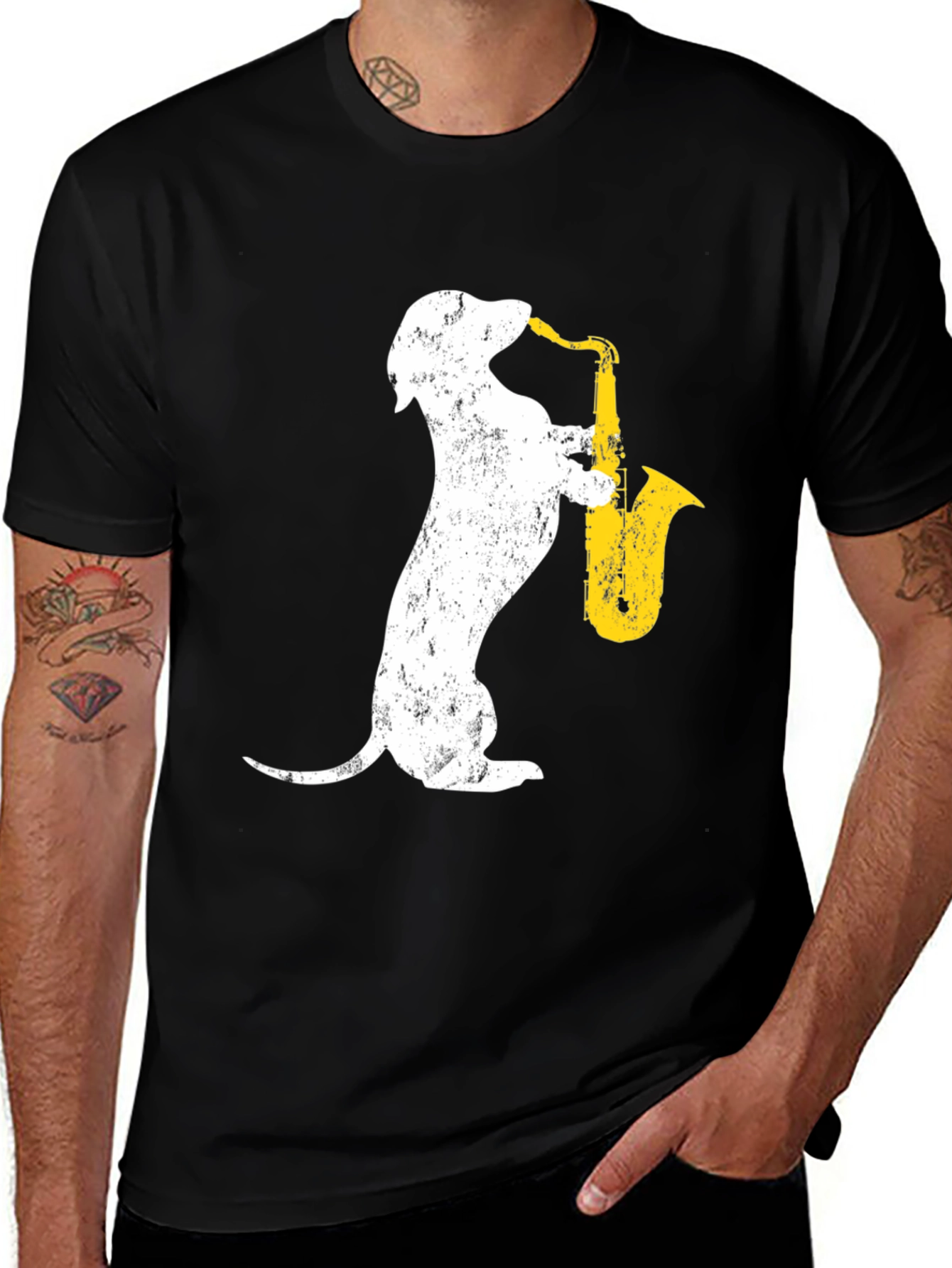 Variant 11 of Dachshund Saxophone T-Shirt - Cool Dog Music Tee