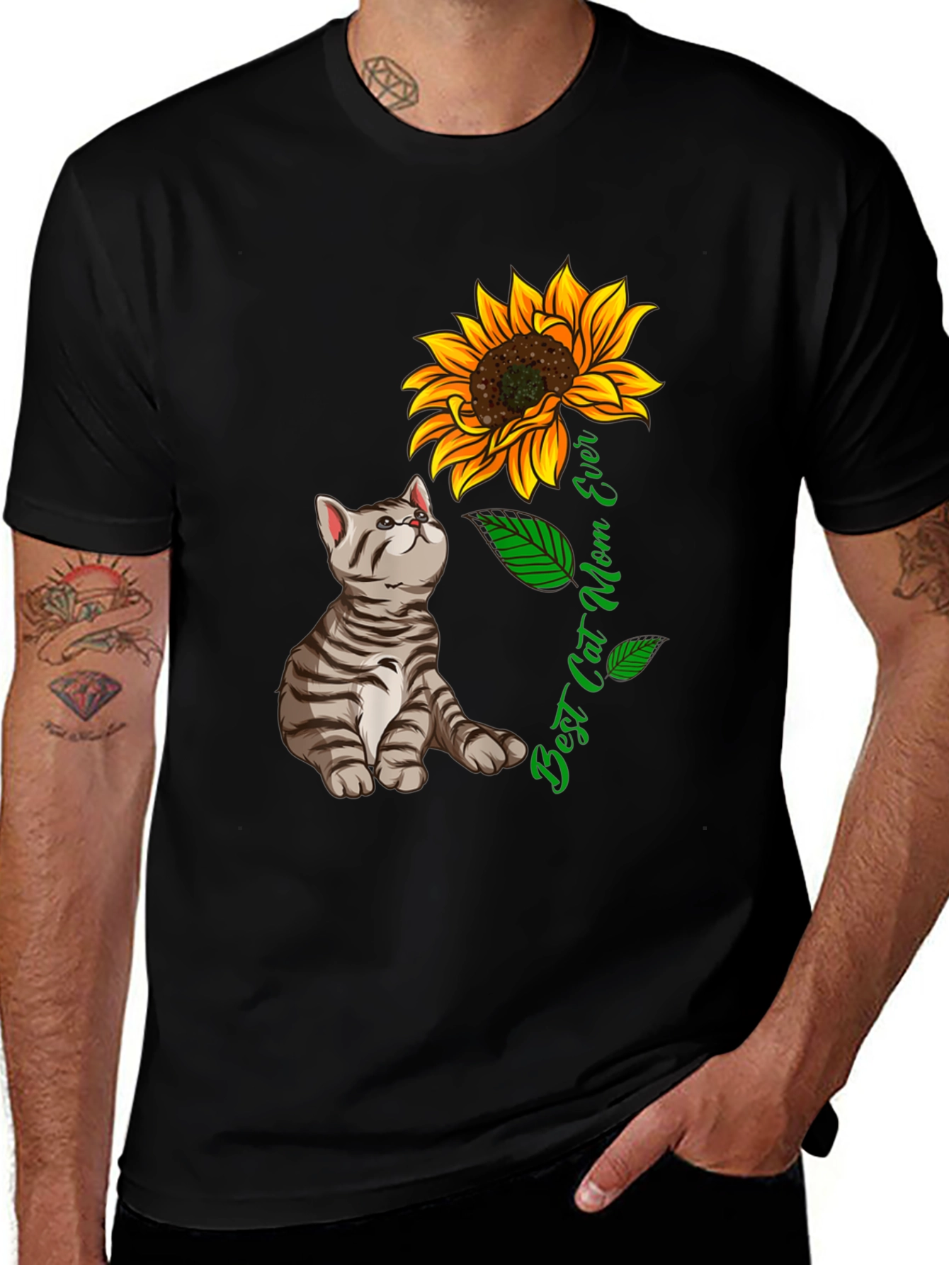 Variant 14 of Best Cat Mom Ever T-Shirt Sunflower Graphic