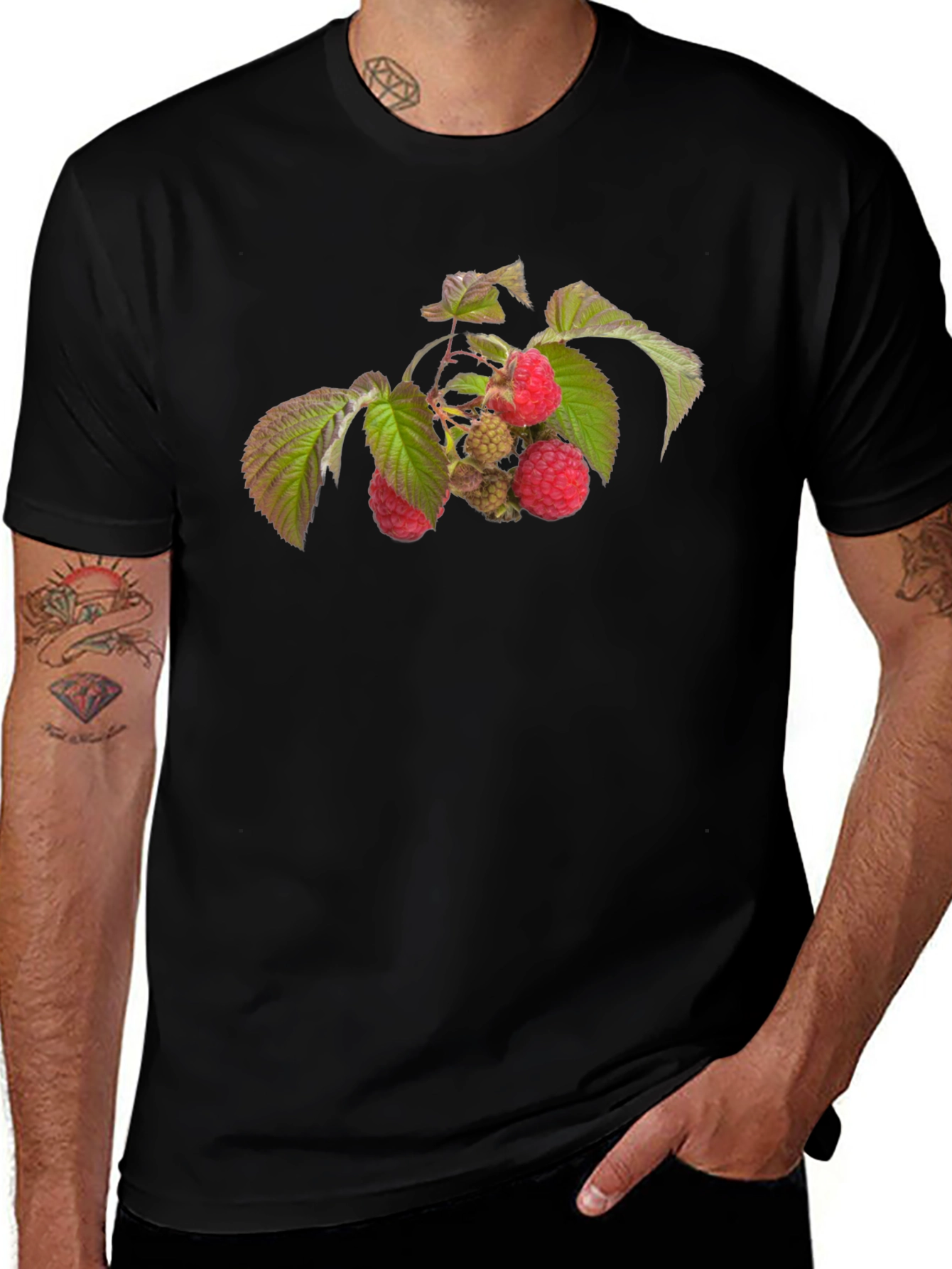 Variant 3 of Raspberry Branch Graphic Black T-Shirt