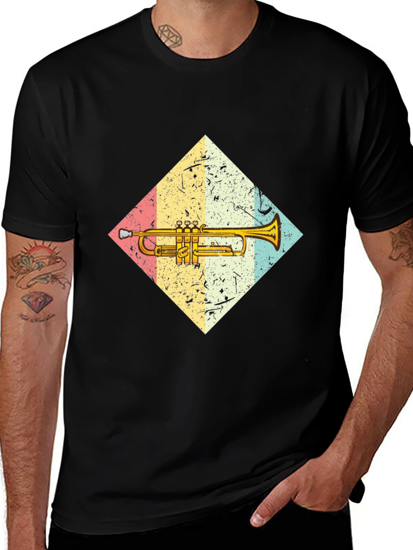 Black Trumpet Graphic Tee - Vintage Style Music Lover Shirt main image