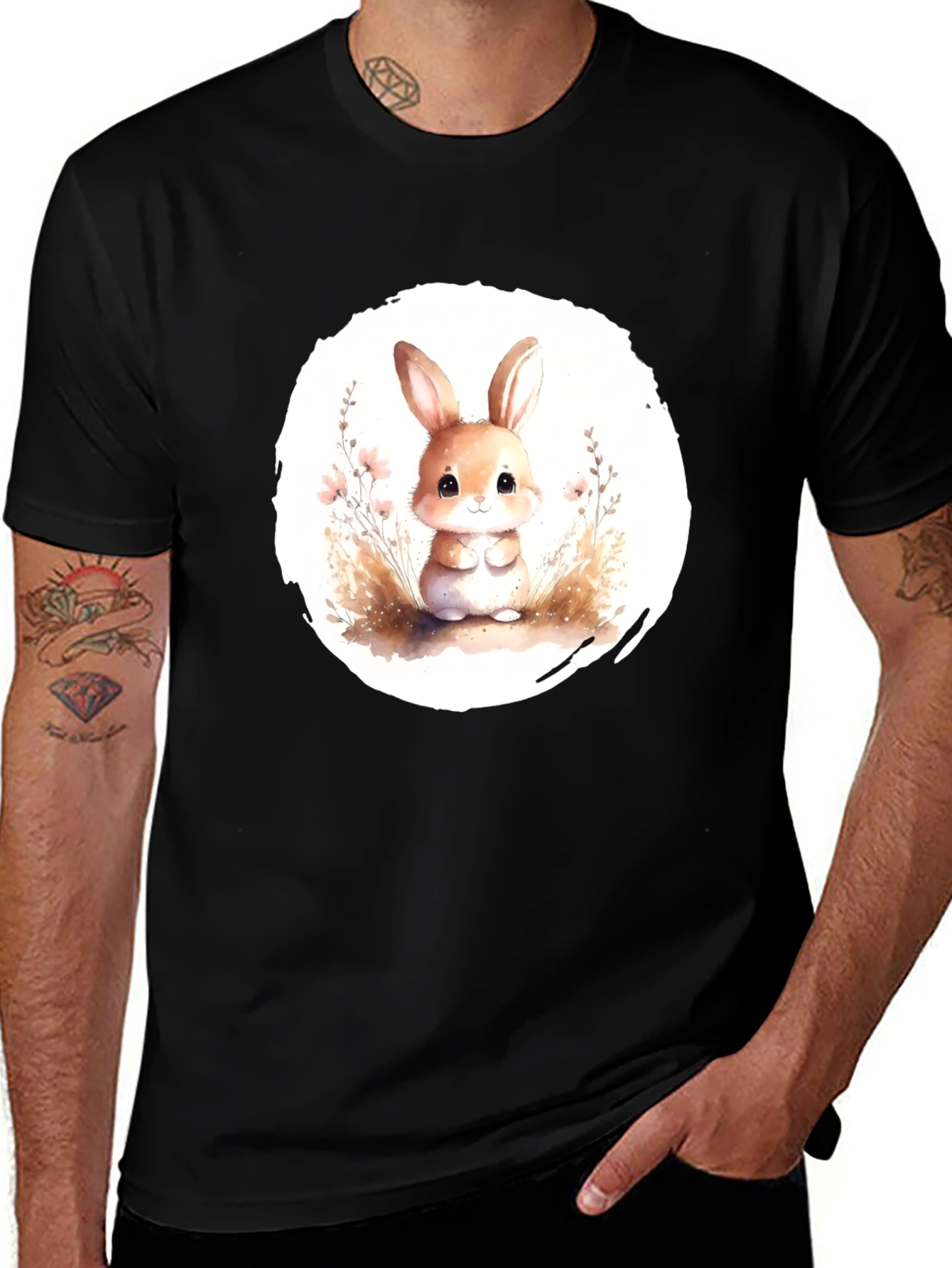 Variant 9 of Cute Bunny Graphic T-Shirt - Soft Black Tee
