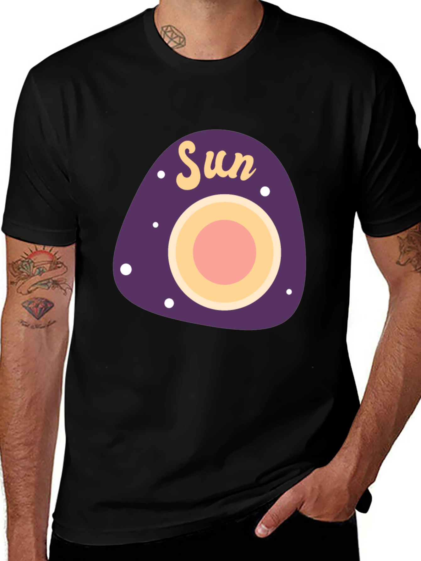 Variant 9 of Retro Sun Graphic Tee - Black Cotton Casual Shirt