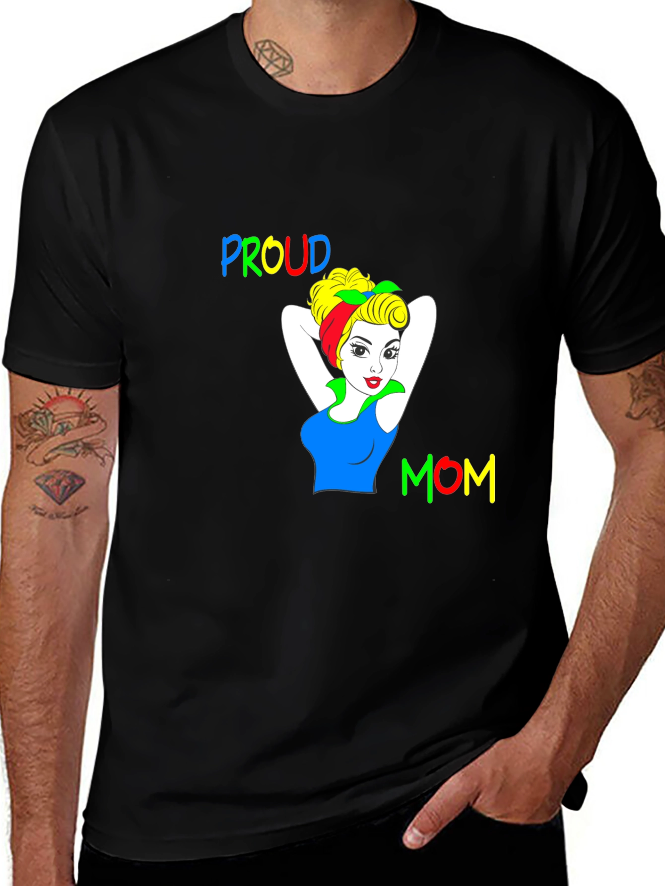 Variant 10 of Proud Mom Graphic Tee - Black Cotton T-Shirt