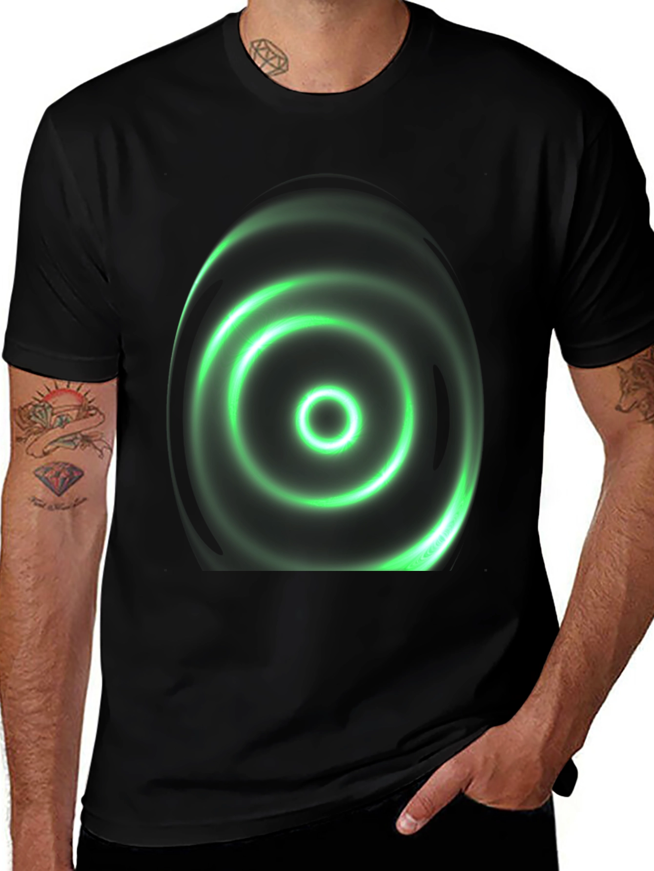 Variant 23 of Green Target Graphic Black T-Shirt