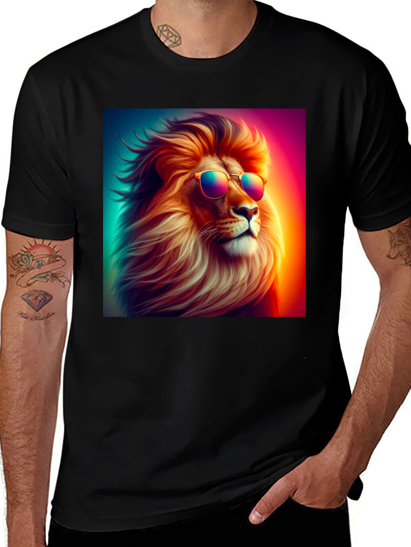 Variant 15 of Cool Lion Graphic Tee - Black Cotton Blend