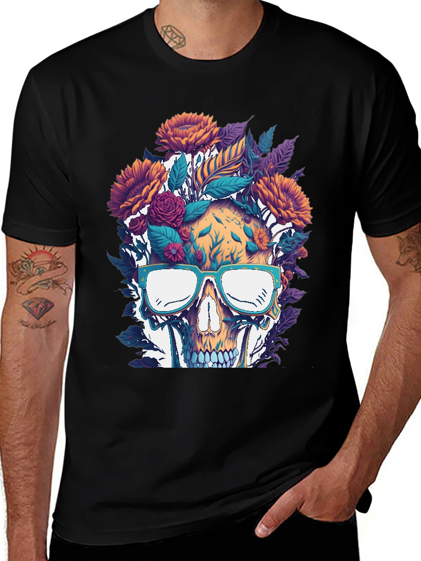 Variant 28 of Floral Skull Graphic T-Shirt