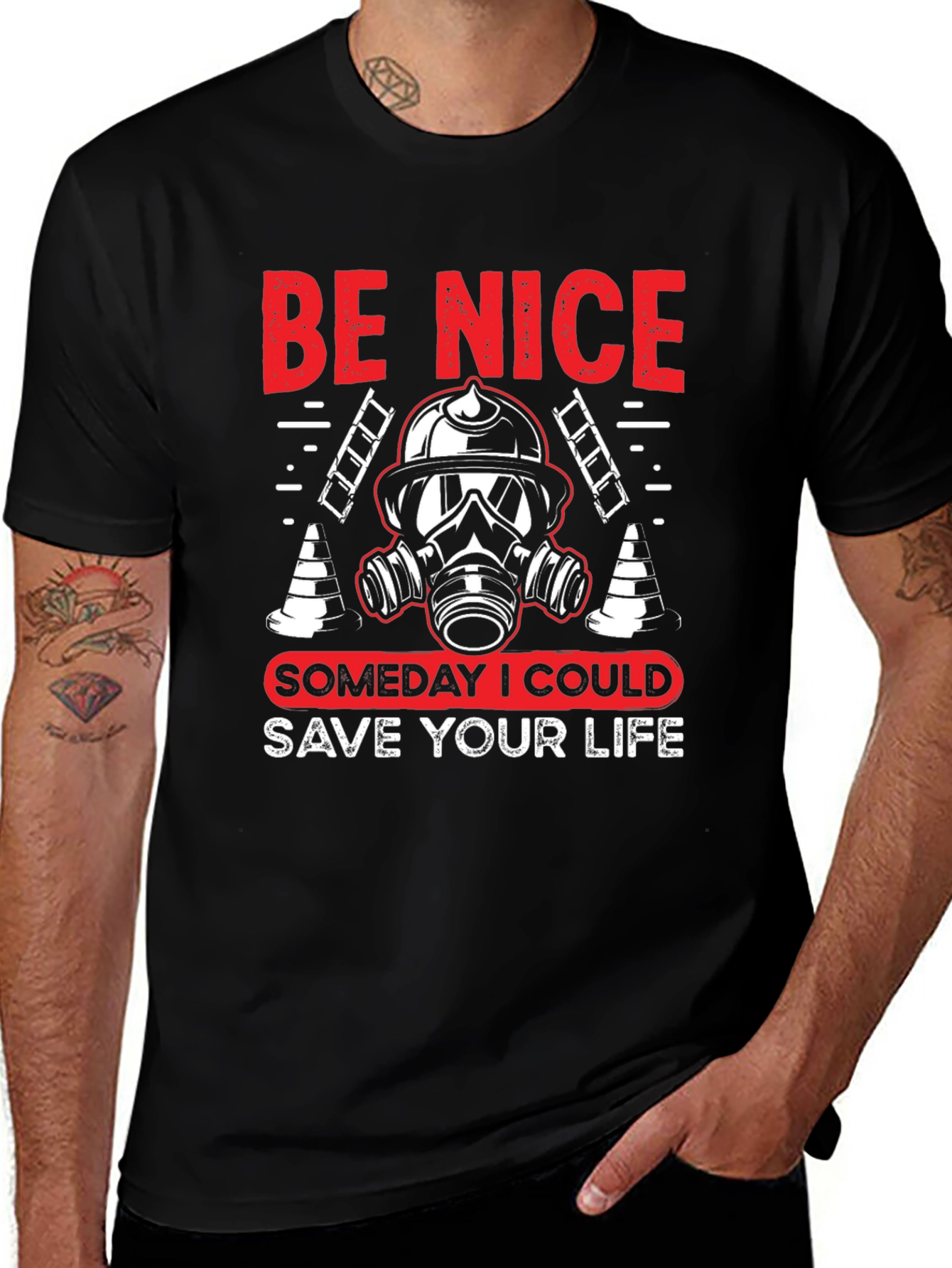 Variant 28 of Be Nice Firefighter Graphic Tee
