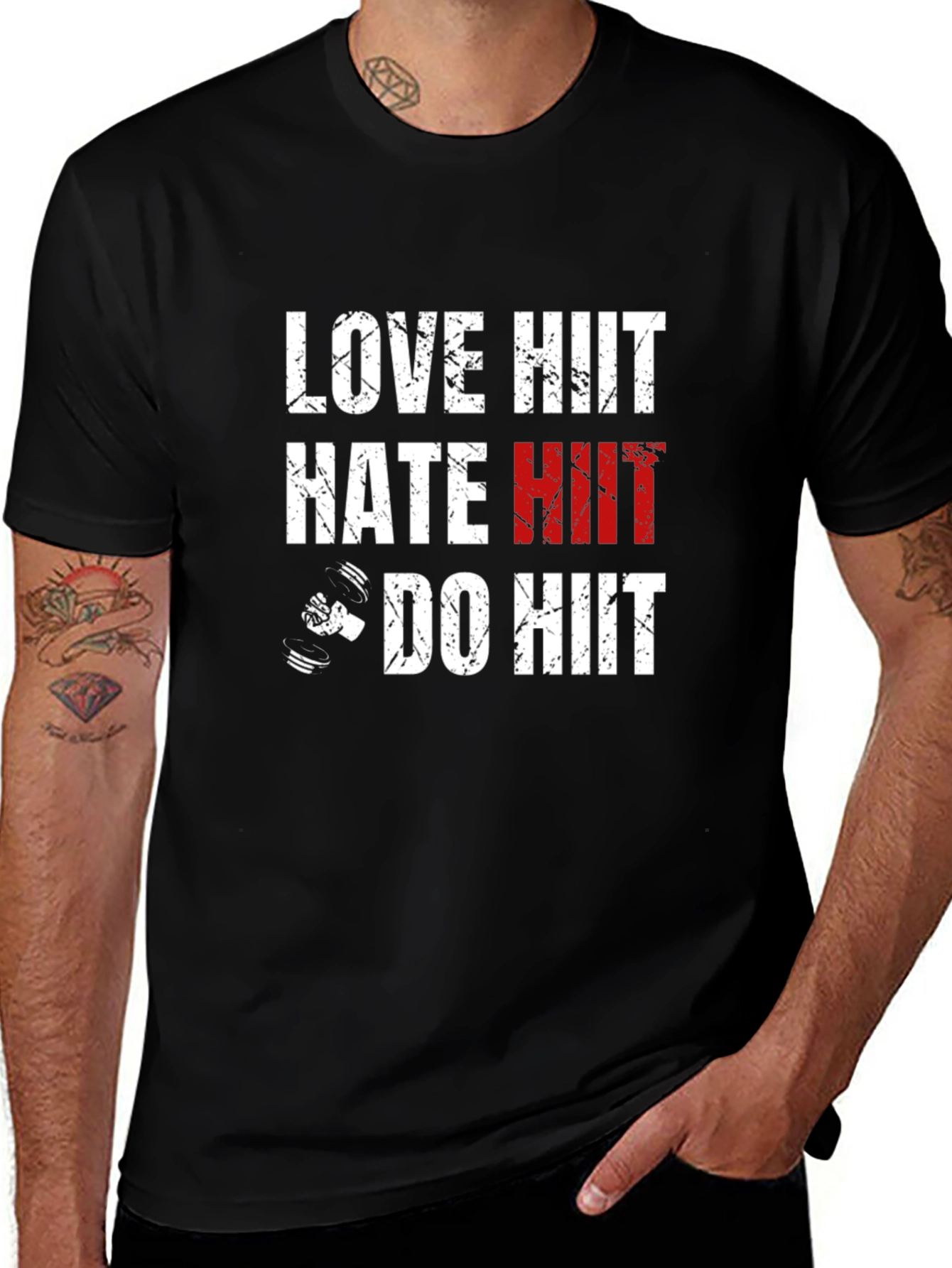 Love Hate Do HIIT Black Graphic T-Shirt Gym Workout Fitness Tee