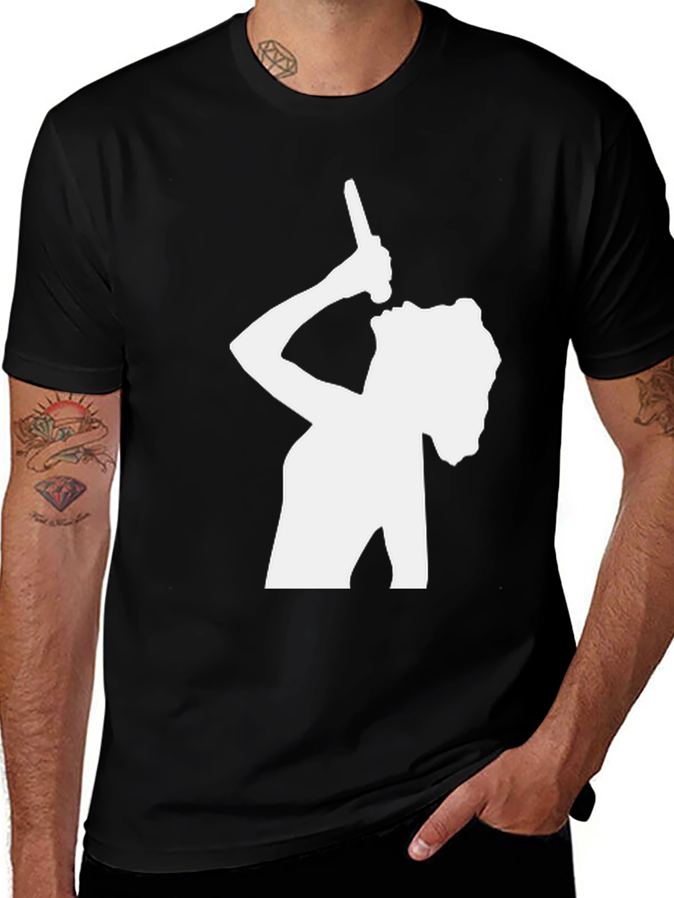 Variant 13 of Singer Silhouette Graphic Tee - Black Cotton