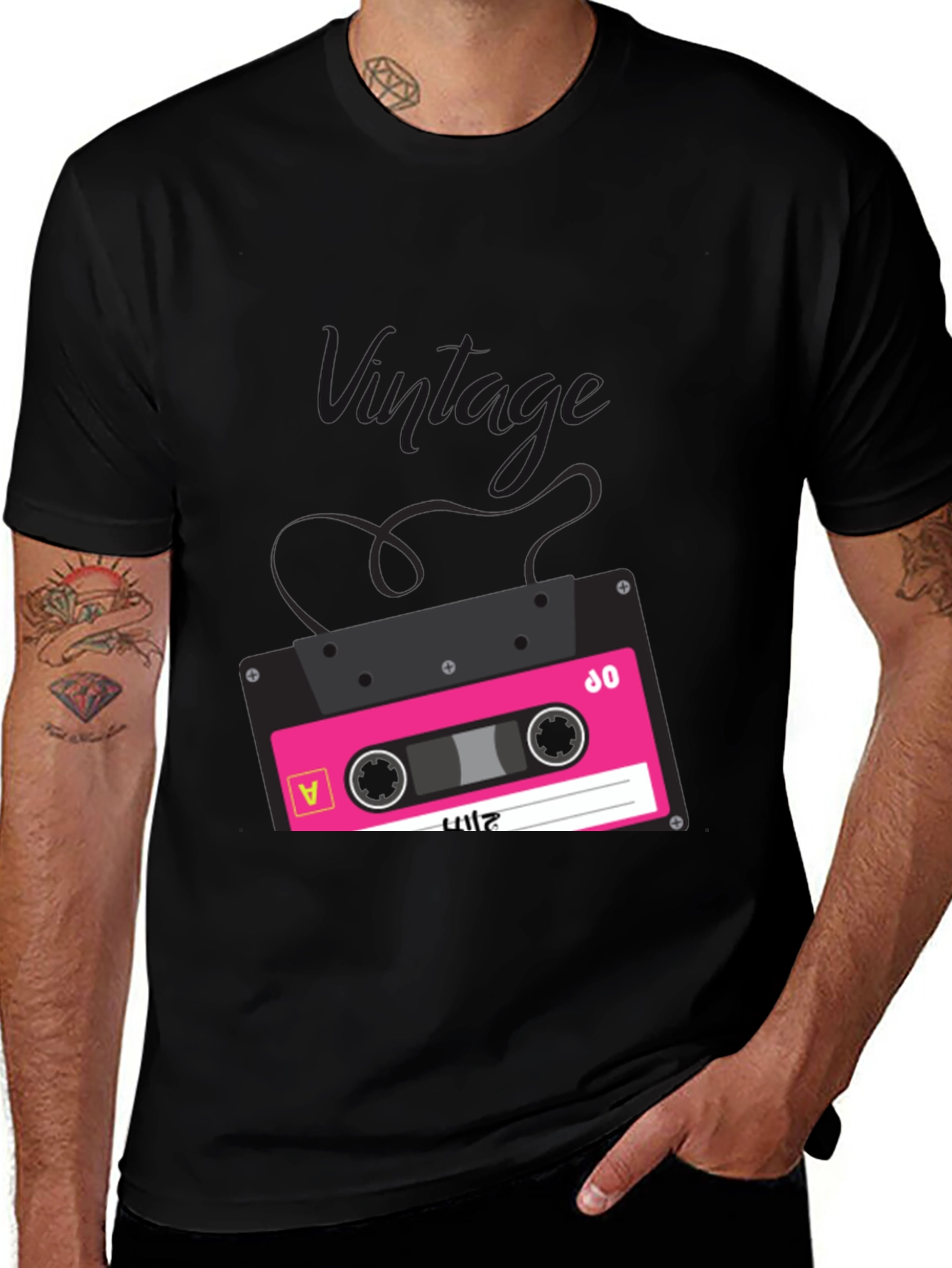 Retro Cassette Tape Graphic T-Shirt - Black