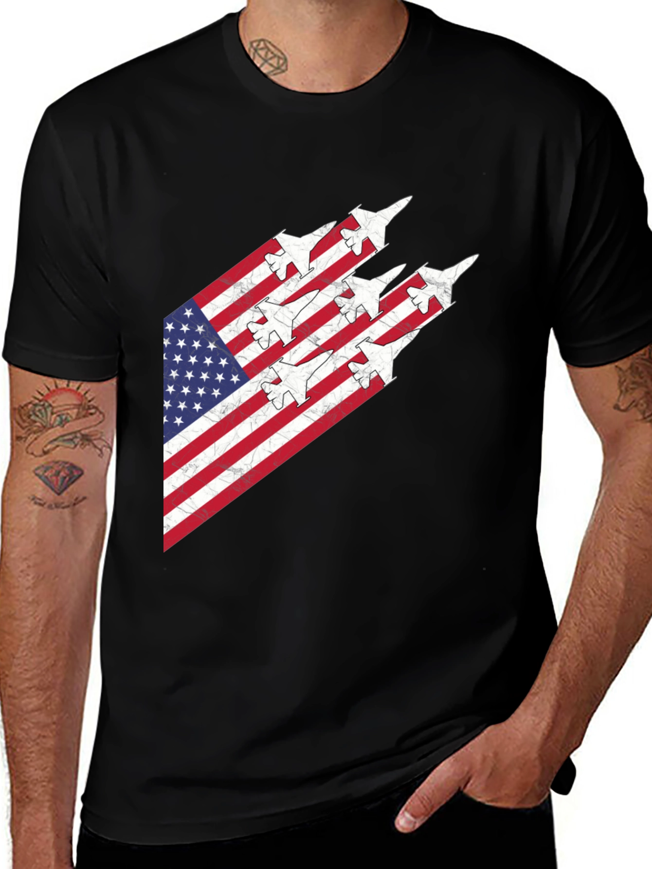Variant 5 of American Flag Fighter Jet Graphic Tee