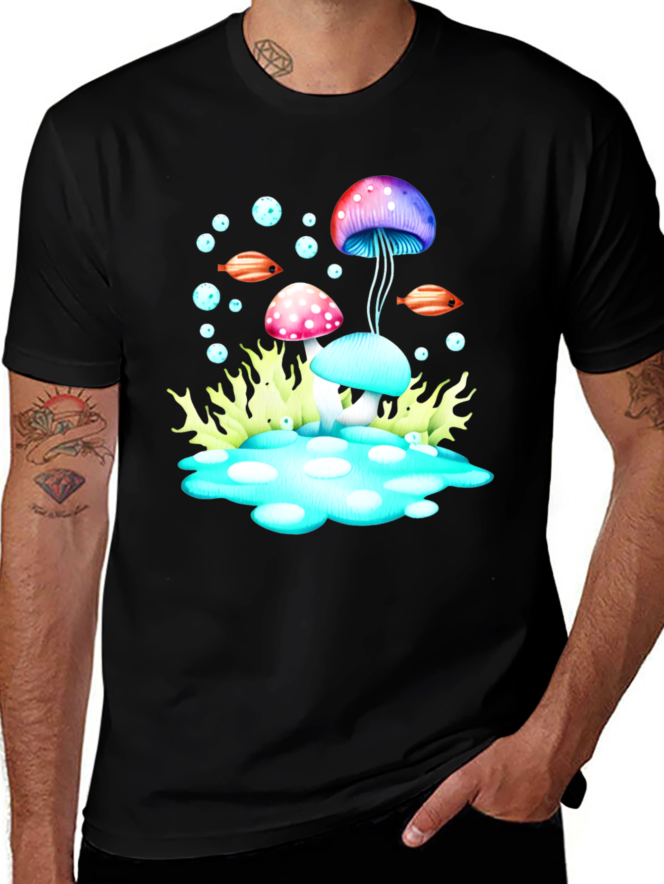 Variant 10 of Psychedelic Mushroom Graphic Tee - Black Cotton T-Shirt