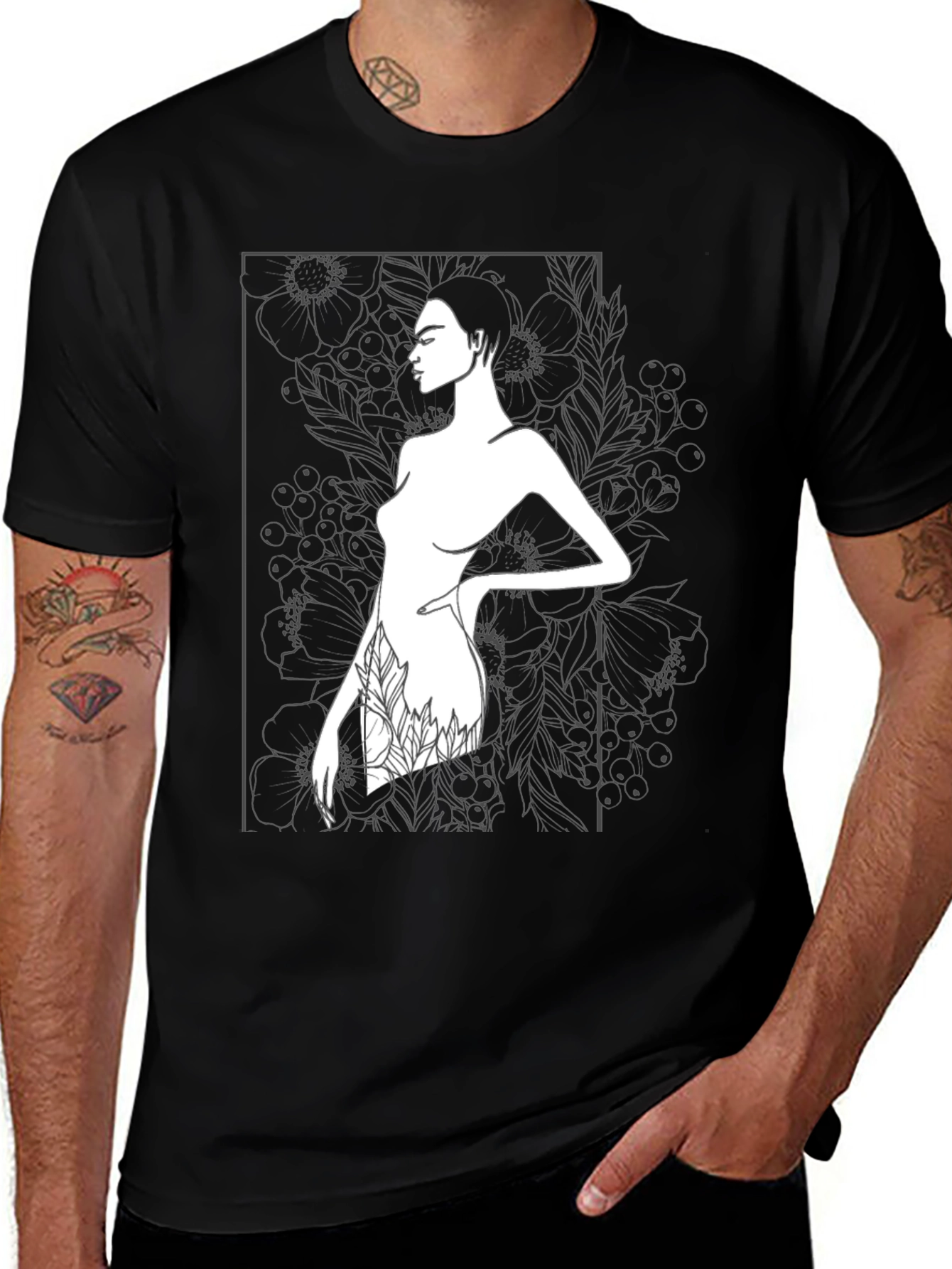 Variant 29 of Modern Art Woman Print Black T-Shirt