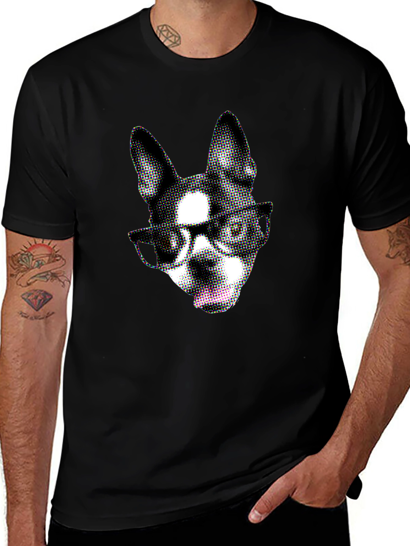 Variant 19 of Dog with Glasses Graphic Black T-Shirt