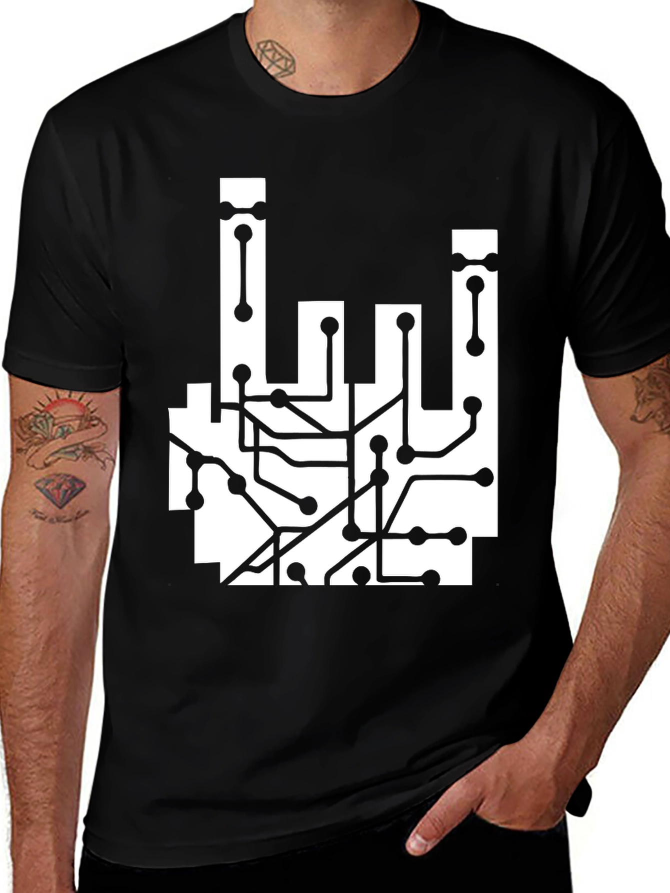 Variant 22 of Circuit Board Rock Hand T-Shirt - Cool Geeky Design