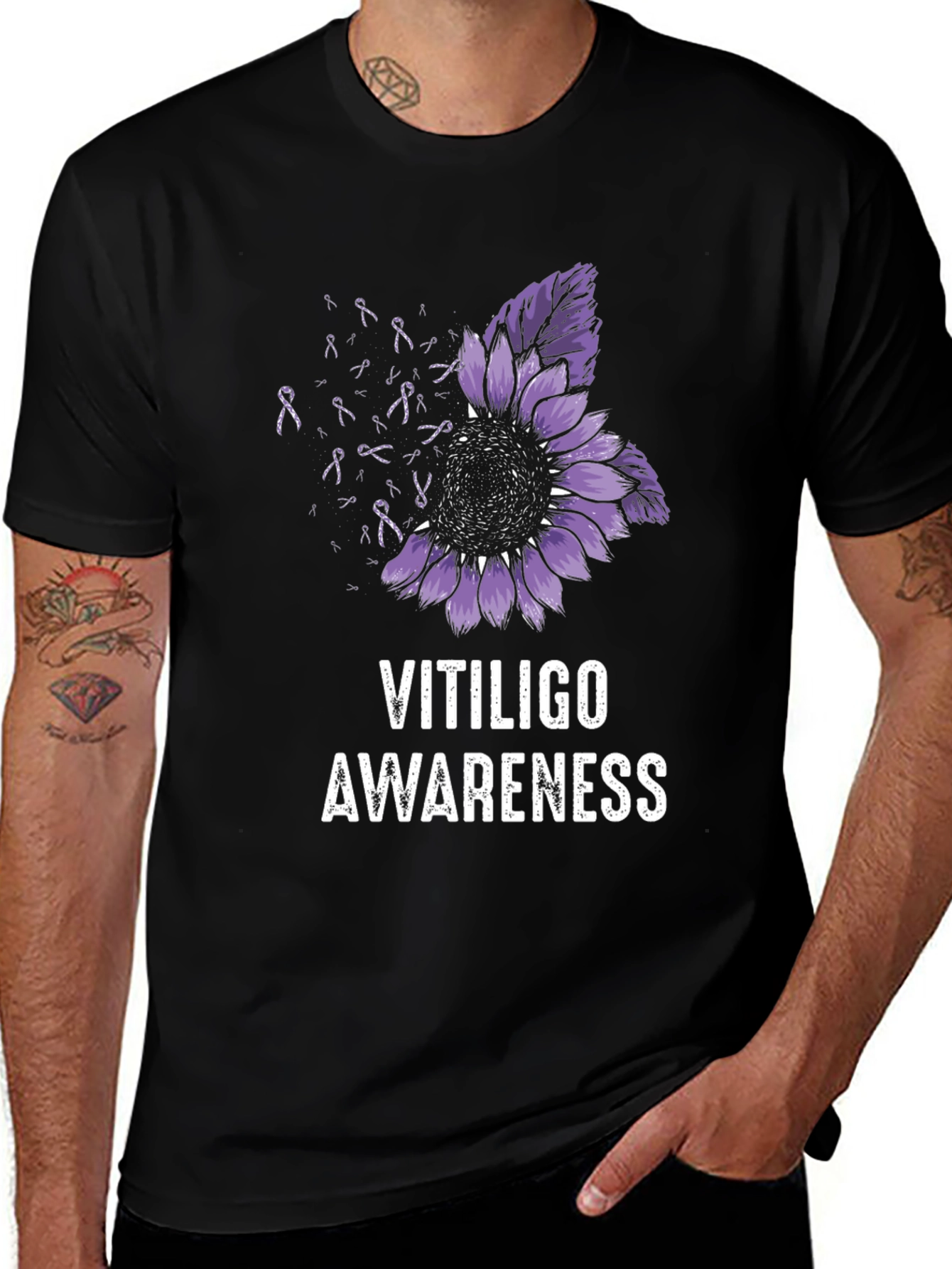 Vitiligo Awareness T-Shirt Purple Sunflower