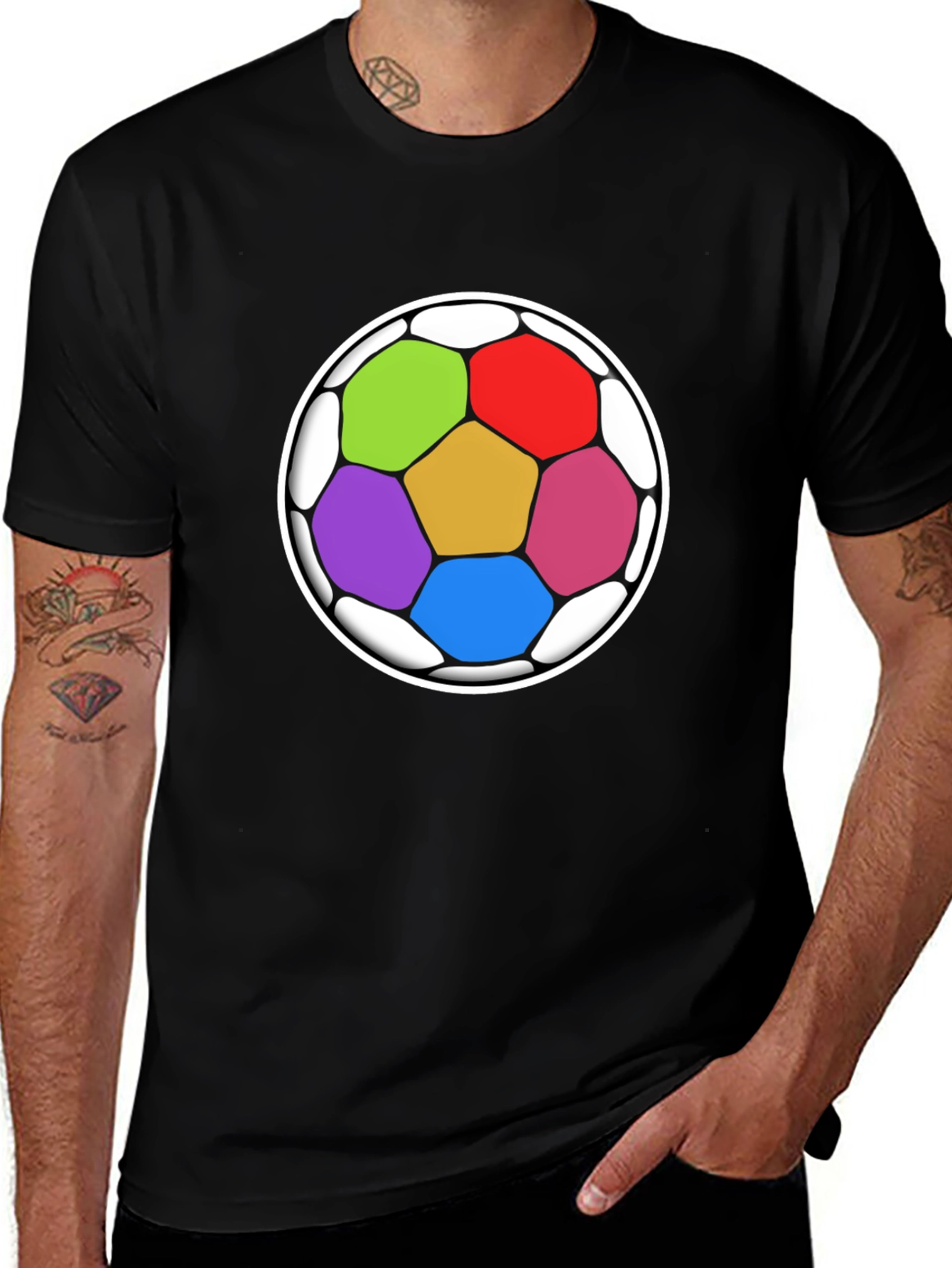 Variant 19 of Colorful Soccer Ball Graphic Tee - Black Casual Shirt