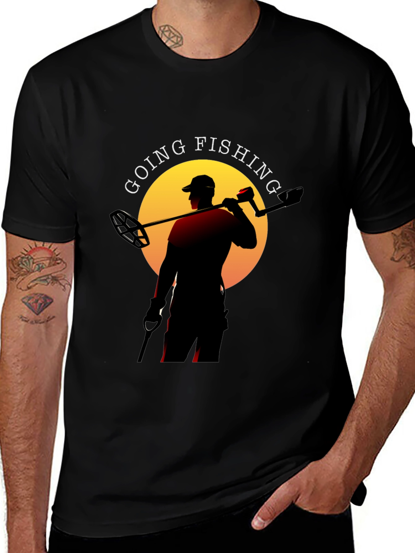Variant 19 of Going Fishing Graphic Tee - Black Cotton T-Shirt