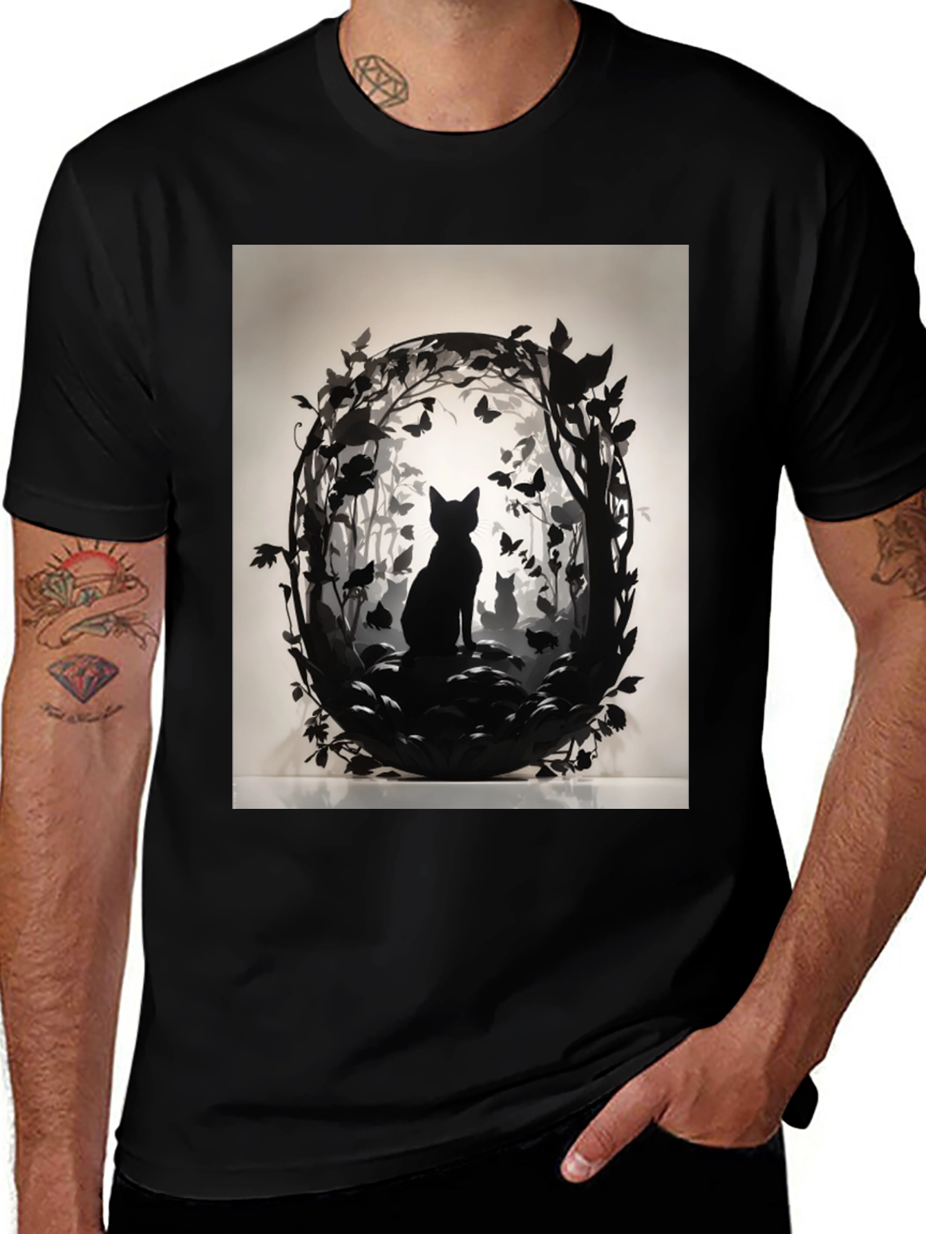Black Artistic Cat Silhouette Graphic Tee main image