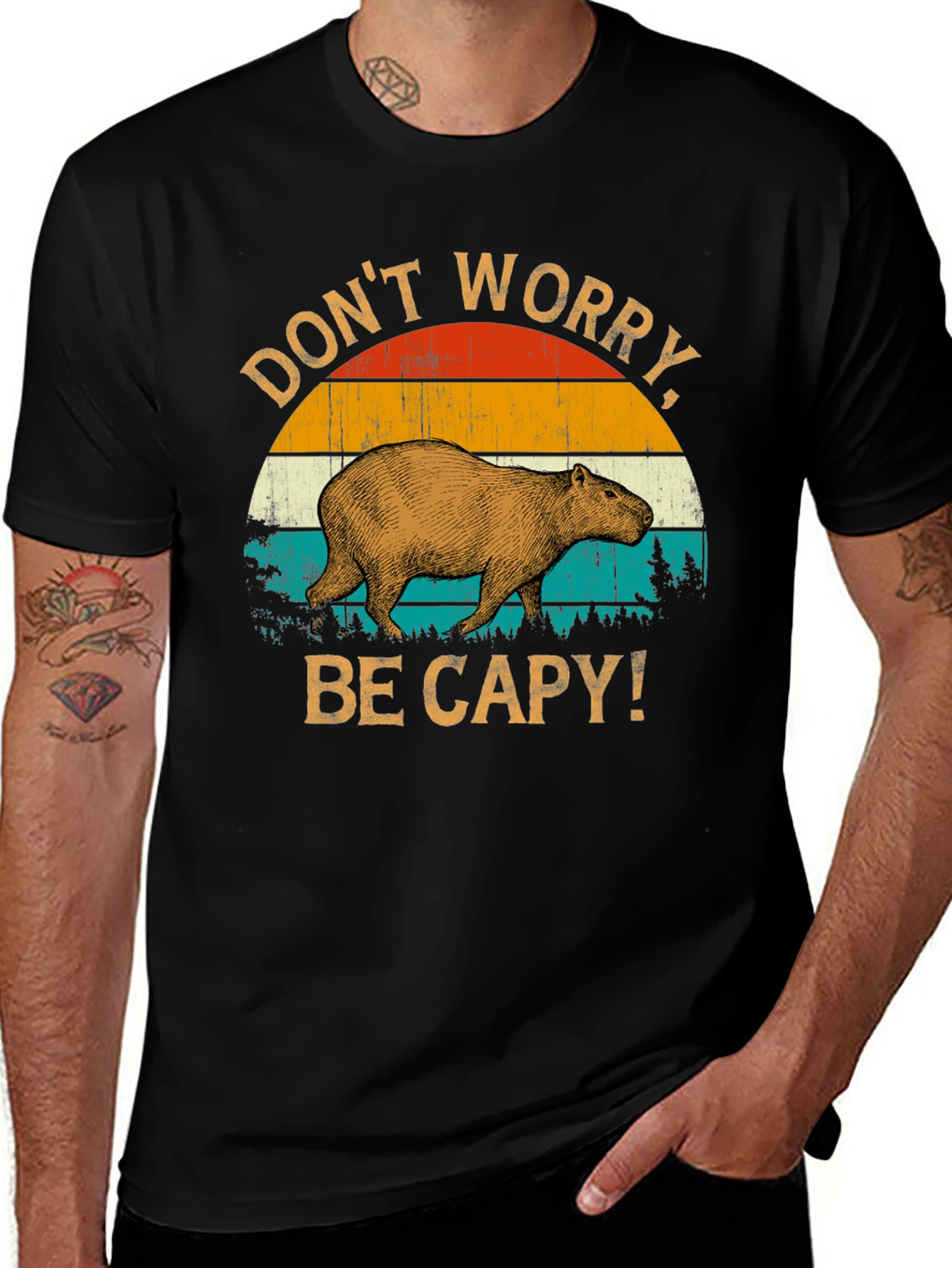 Variant 9 of Don't Worry Be Capy T-Shirt - Retro Style