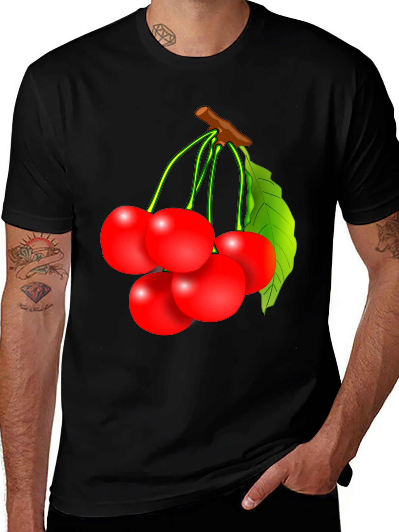 Variant 13 of Cherry Graphic Tee - Unisex Black Fruit Shirt