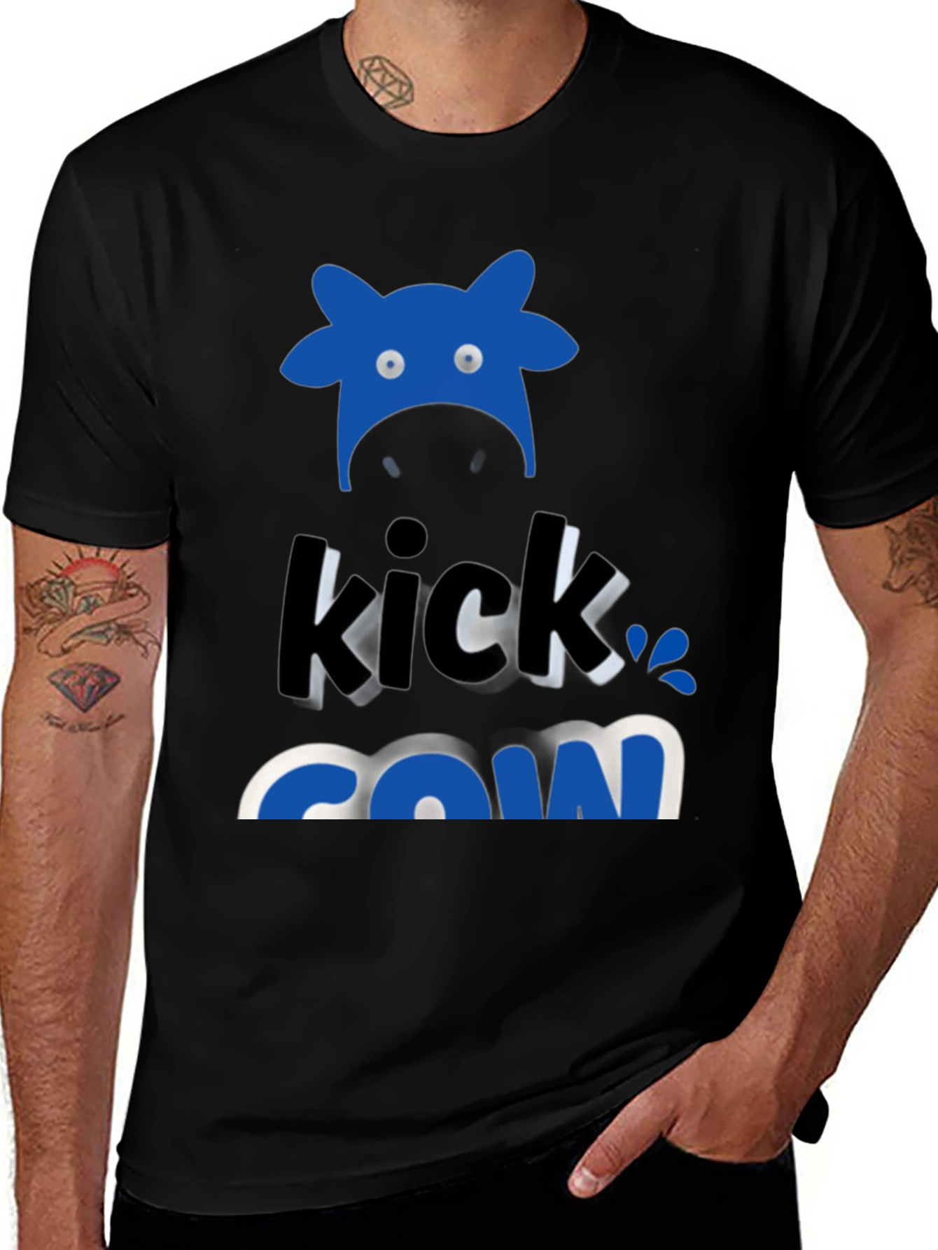 Variant 25 of Kick Cow Graphic Tee - Black Cotton T-Shirt