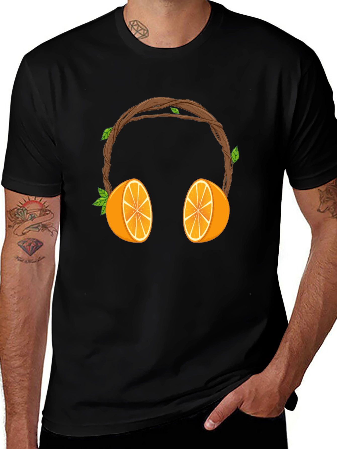 Variant 6 of Orange Headphones Graphic Tee - Unique Fruit Design