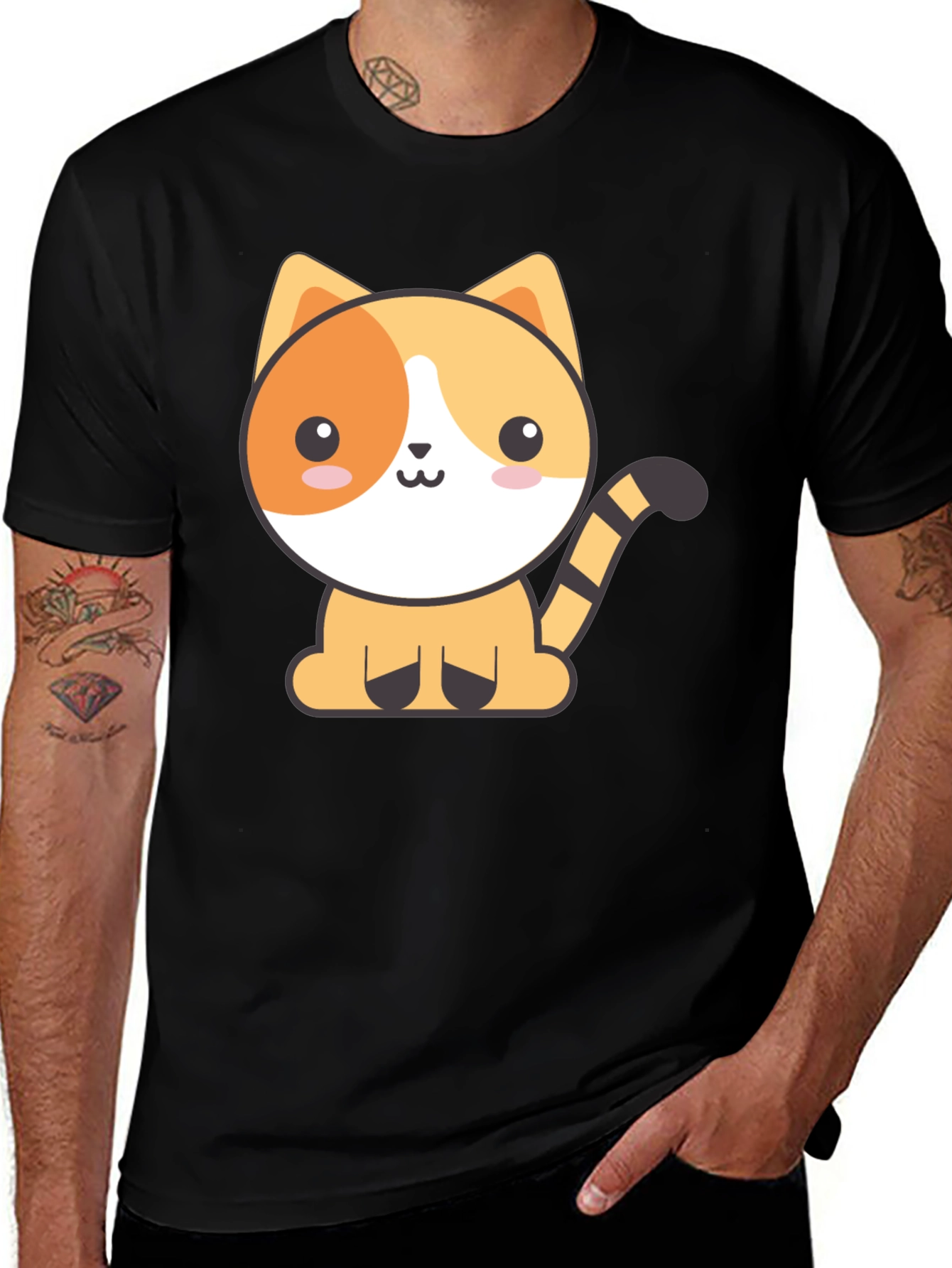 Variant 21 of Cute Cartoon Cat Black T-Shirt