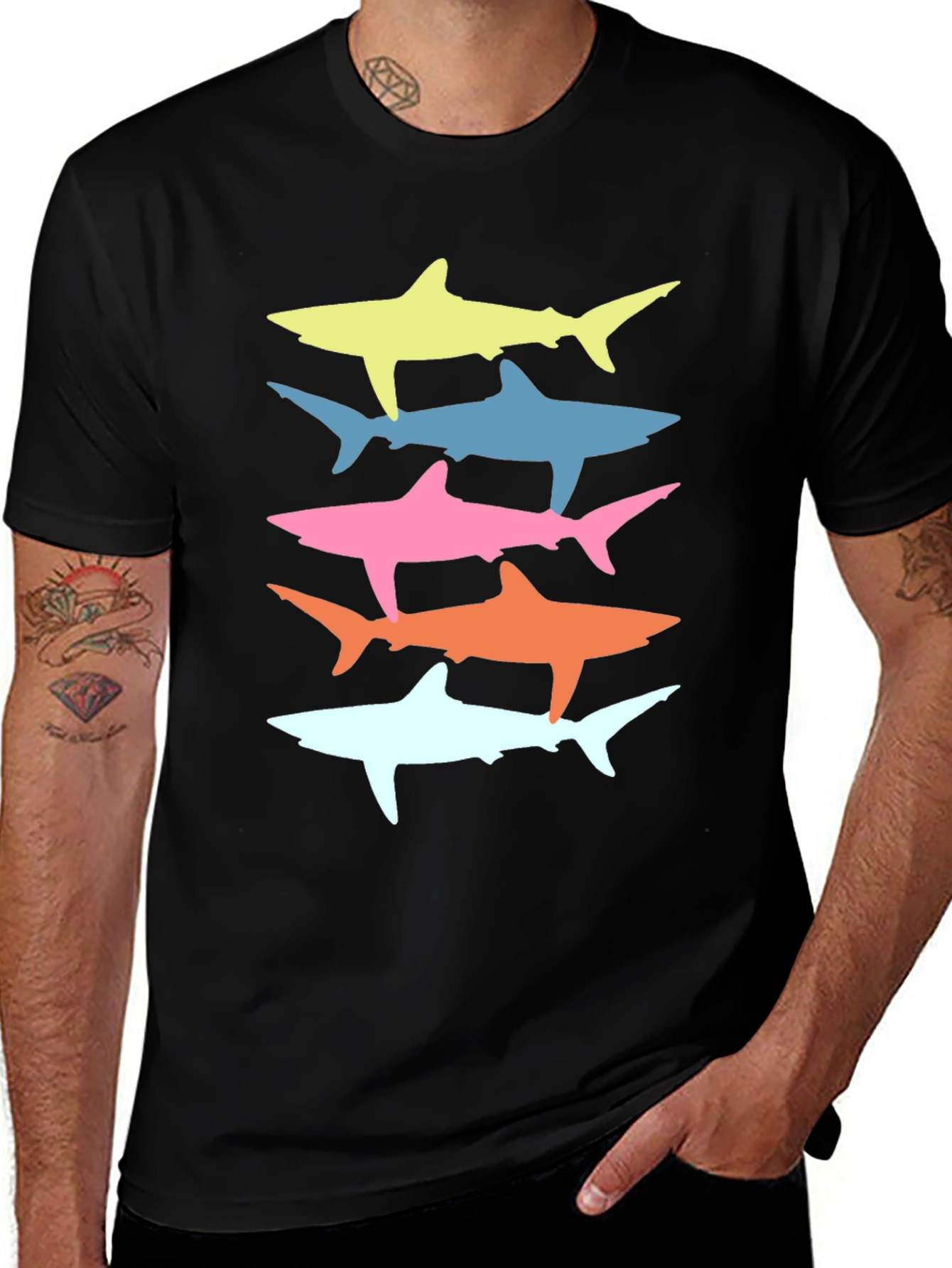 Variant 4 of Shark Stack Graphic Tee - Cool Ocean Lover Shirt