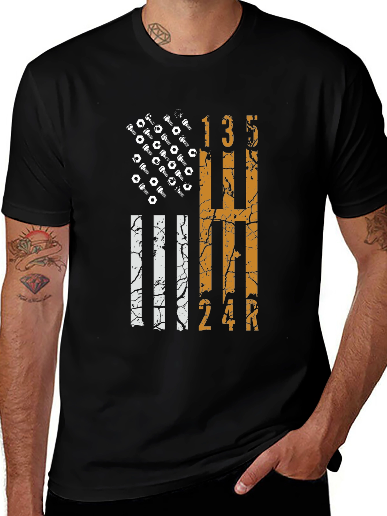 Variant 6 of Gear Shift Pattern USA Flag Graphic T-Shirt