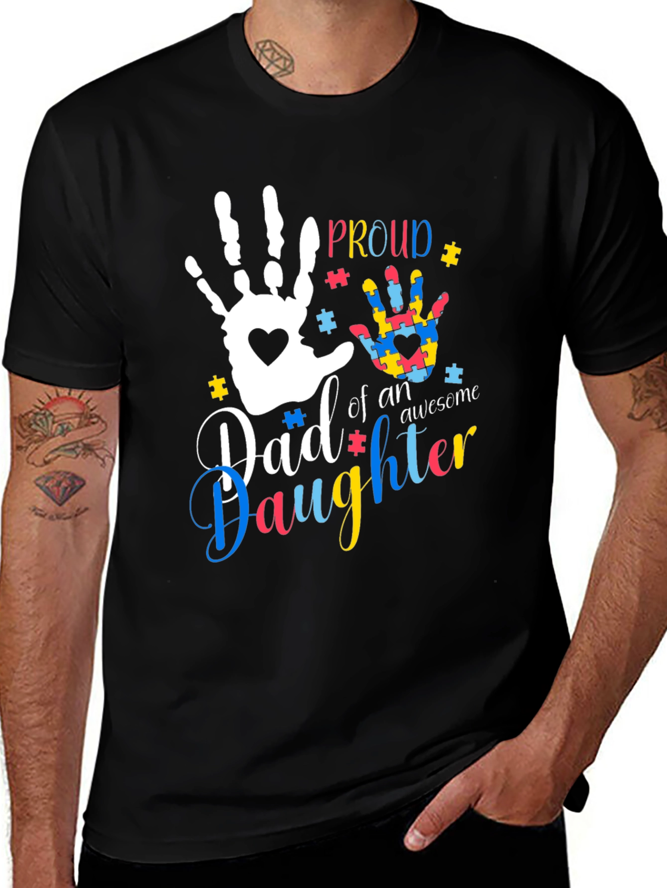 Black Proud Autism Dad T-Shirt main image