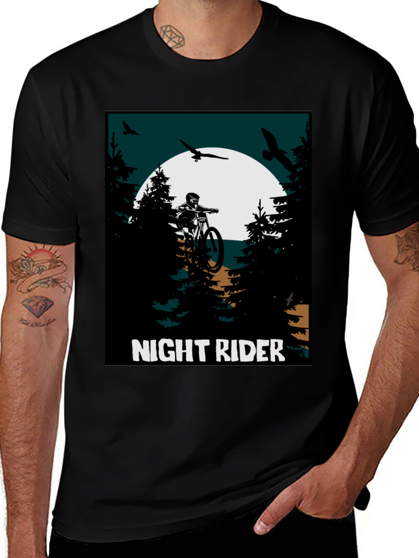 Night Rider Graphic Tee - Mountain Biking Adventure T-Shirt