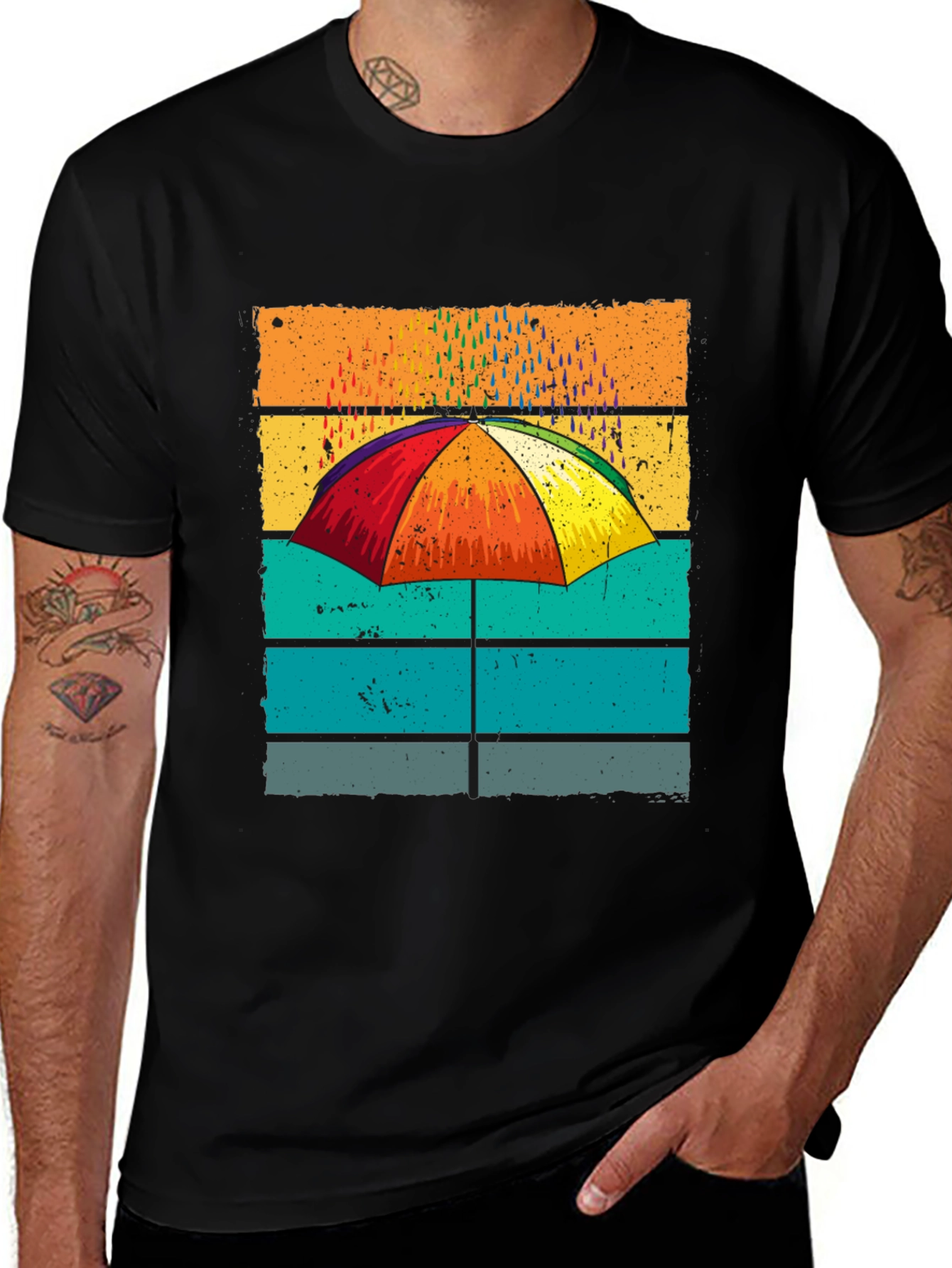 Variant 18 of Retro Umbrella Graphic T-Shirt - Colorful Rainy Day Tee