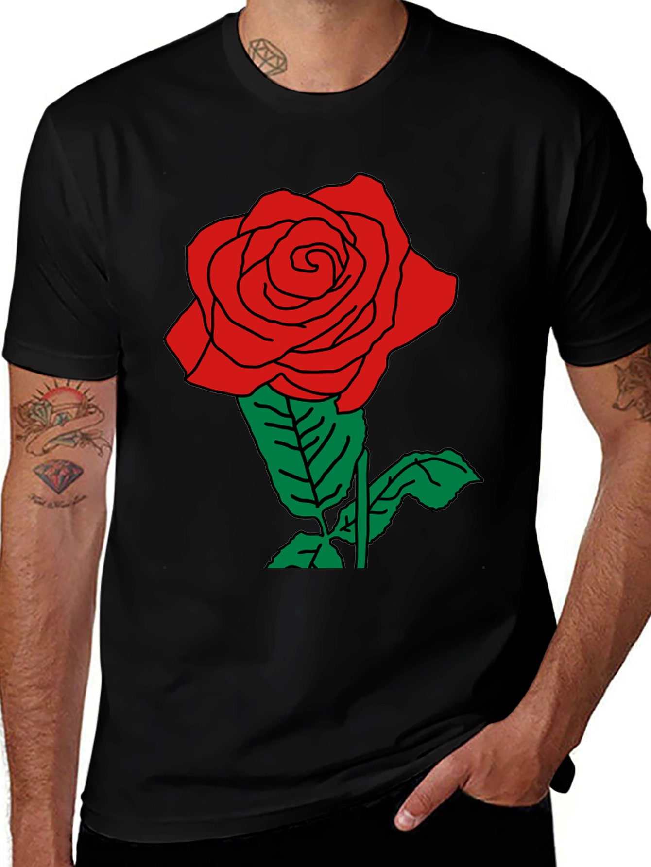 Variant 11 of Rose Graphic Black T-Shirt - Classic Style