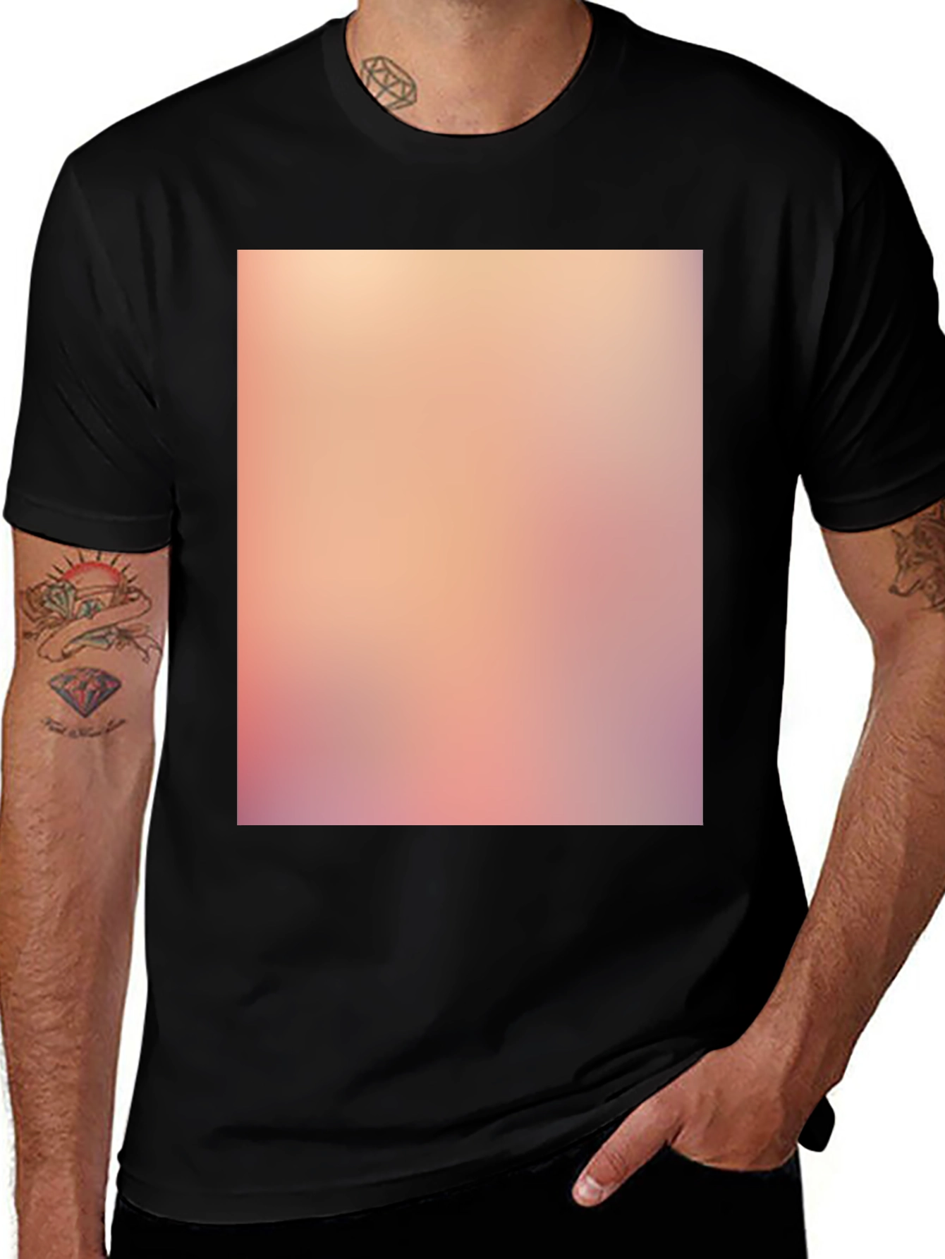 Variant 16 of Black Crew Neck T-Shirt with Abstract Square Design