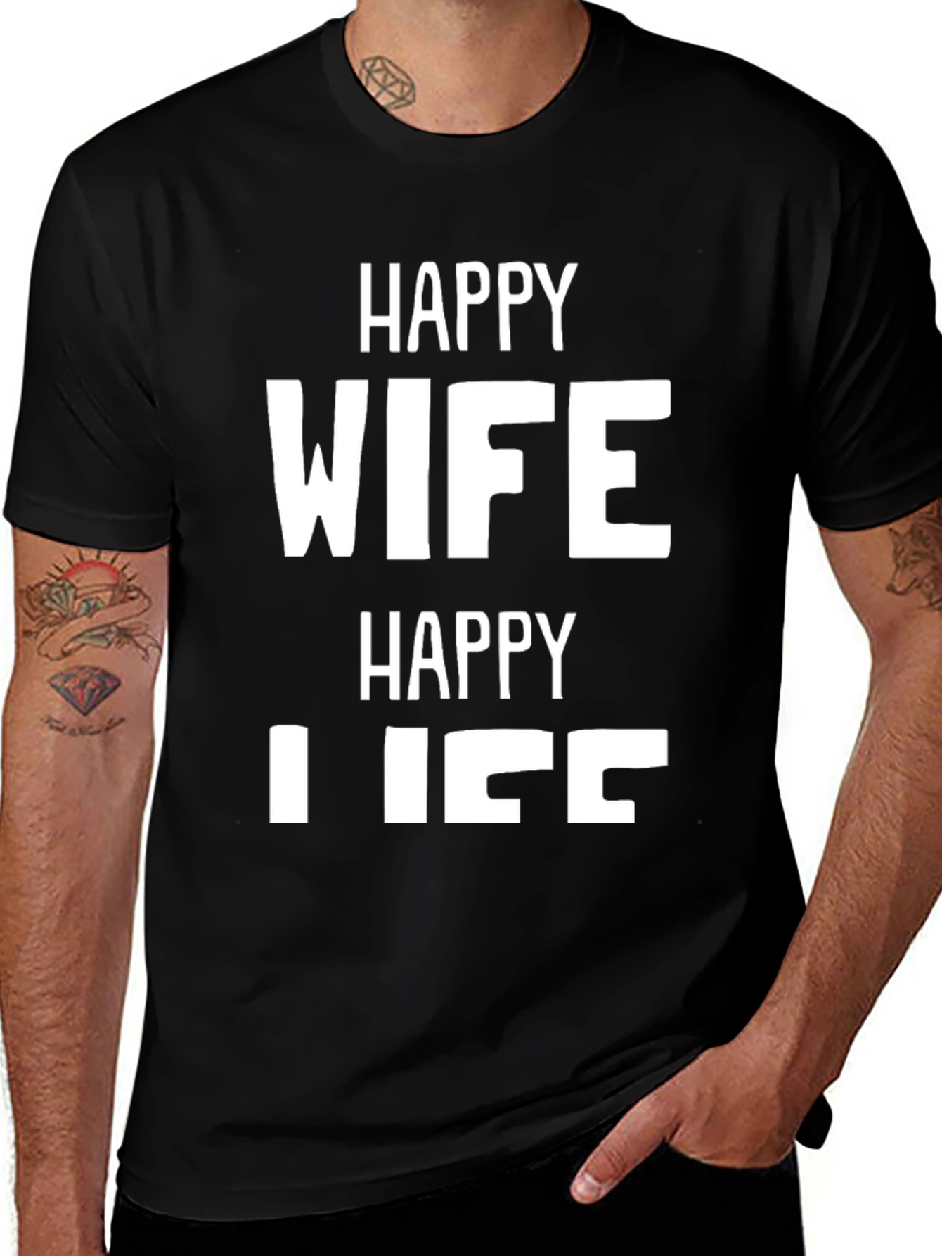 Variant 25 of Happy Wife Happy Life Black Crew Neck T-Shirt