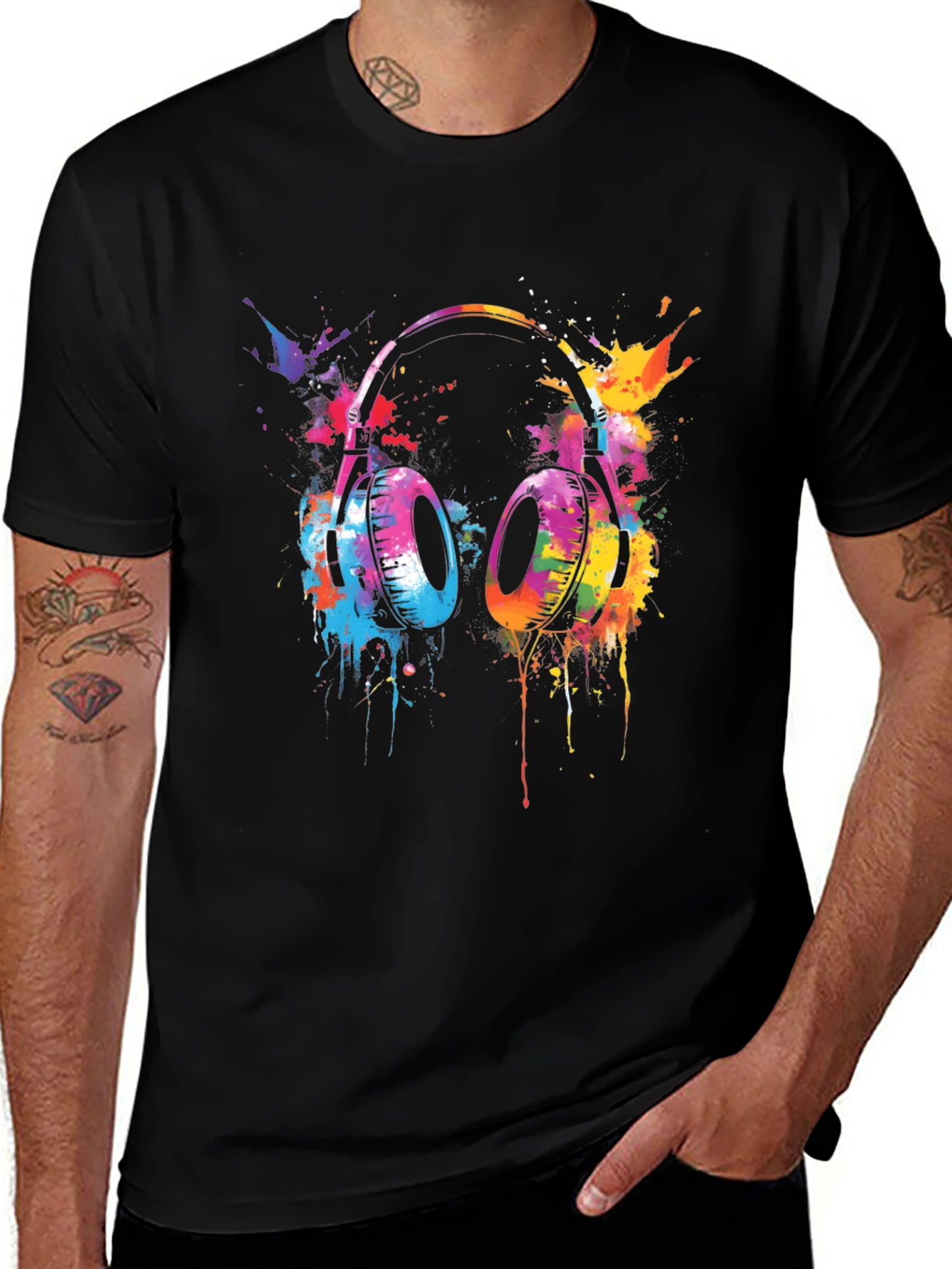 Variant 24 of Vibrant Watercolor Headphone Graphic Tee