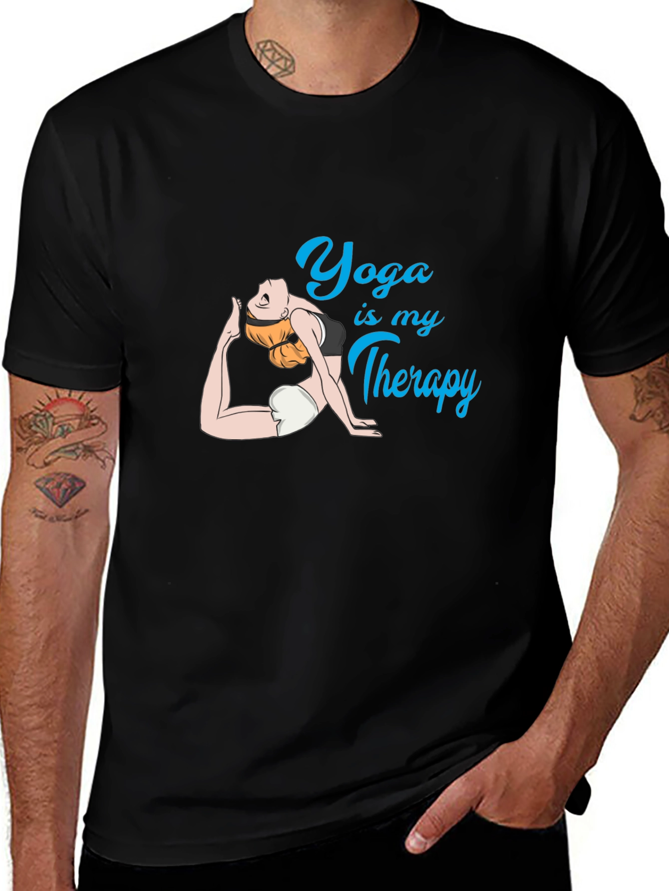 Variant 11 of Yoga is My Therapy T-Shirt - Black Cotton Blend