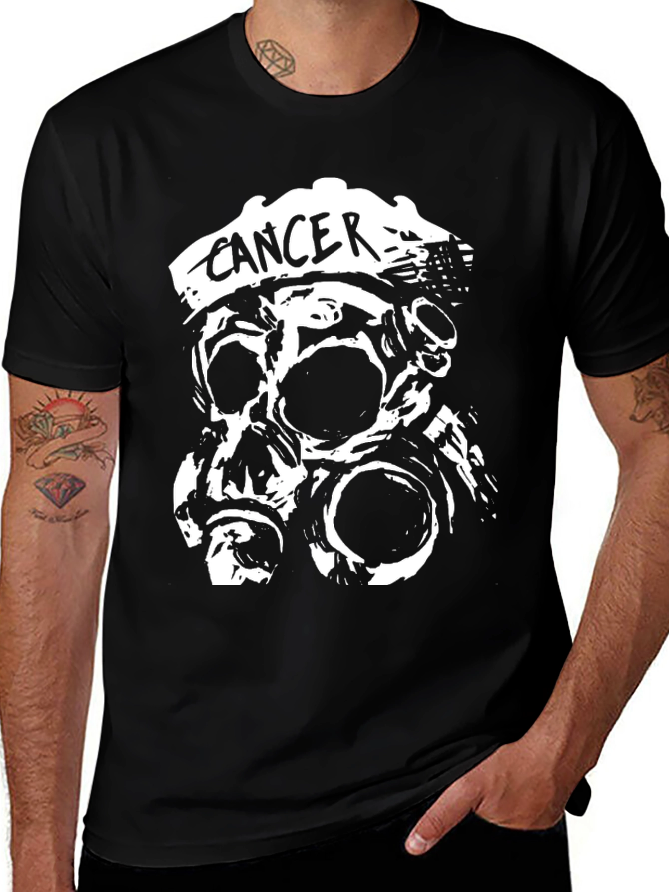 Variant 16 of Cancer Skull Gas Mask Black T-Shirt