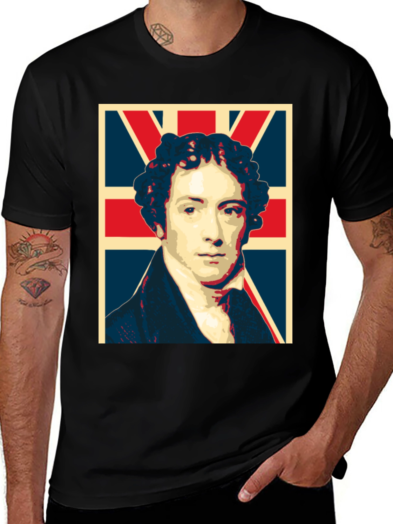 Variant 22 of British Flag Portrait Graphic Tee - Men's Black T-Shirt