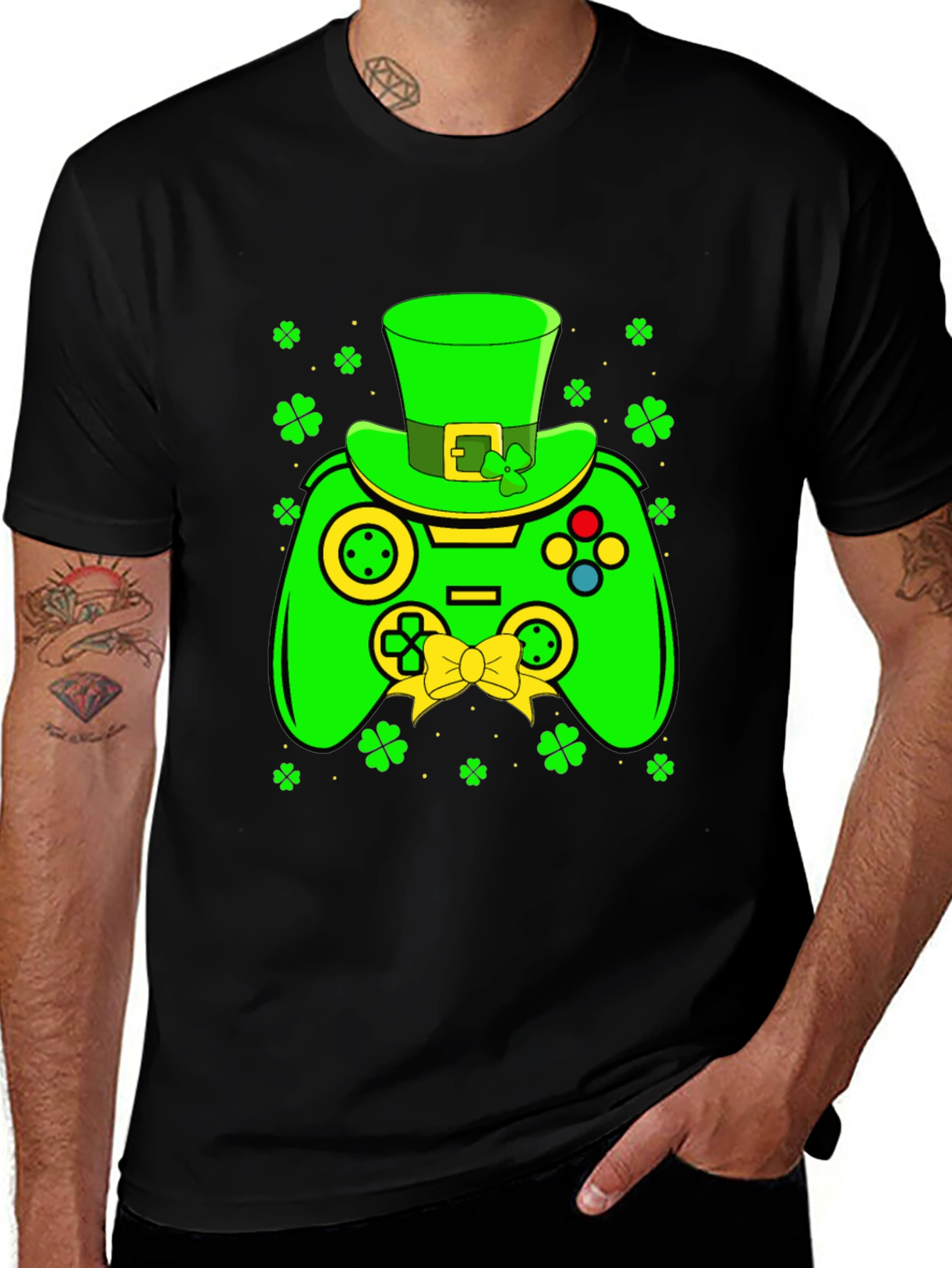 Variant 27 of St. Patrick's Day Gamer T-Shirt - Shamrock Controller