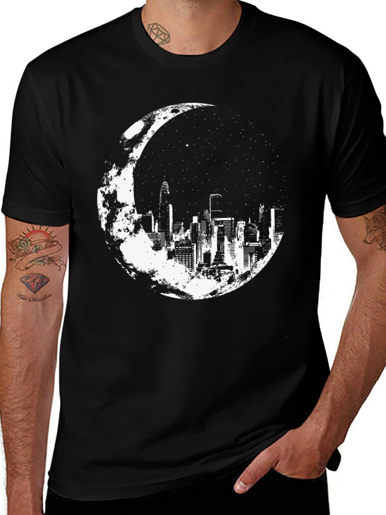 Variant 20 of City Moon Graphic Tee - Stylish Black Cotton T-Shirt
