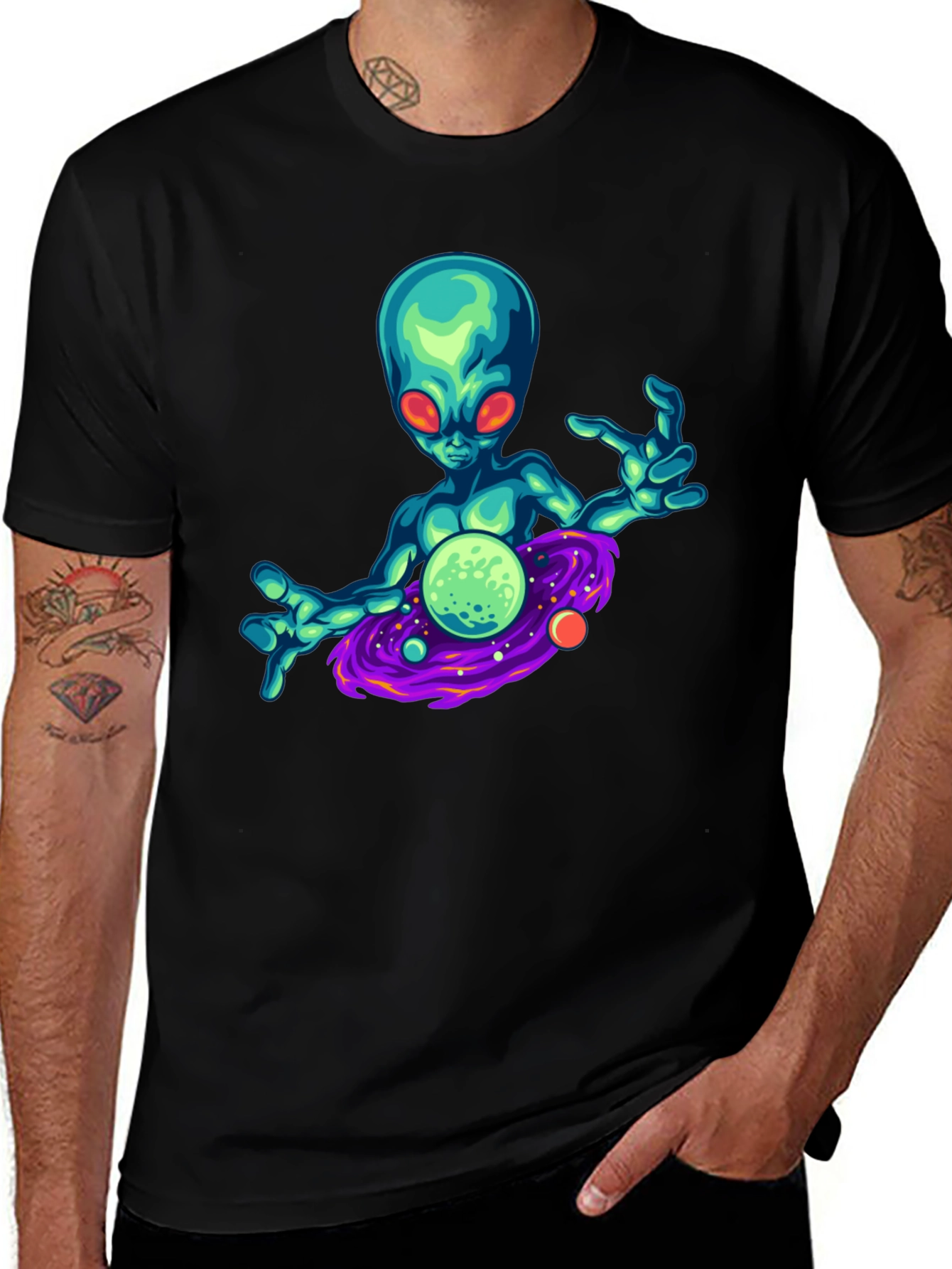 Variant 30 of Alien Galaxy Graphic T-Shirt - Men's Black Tee