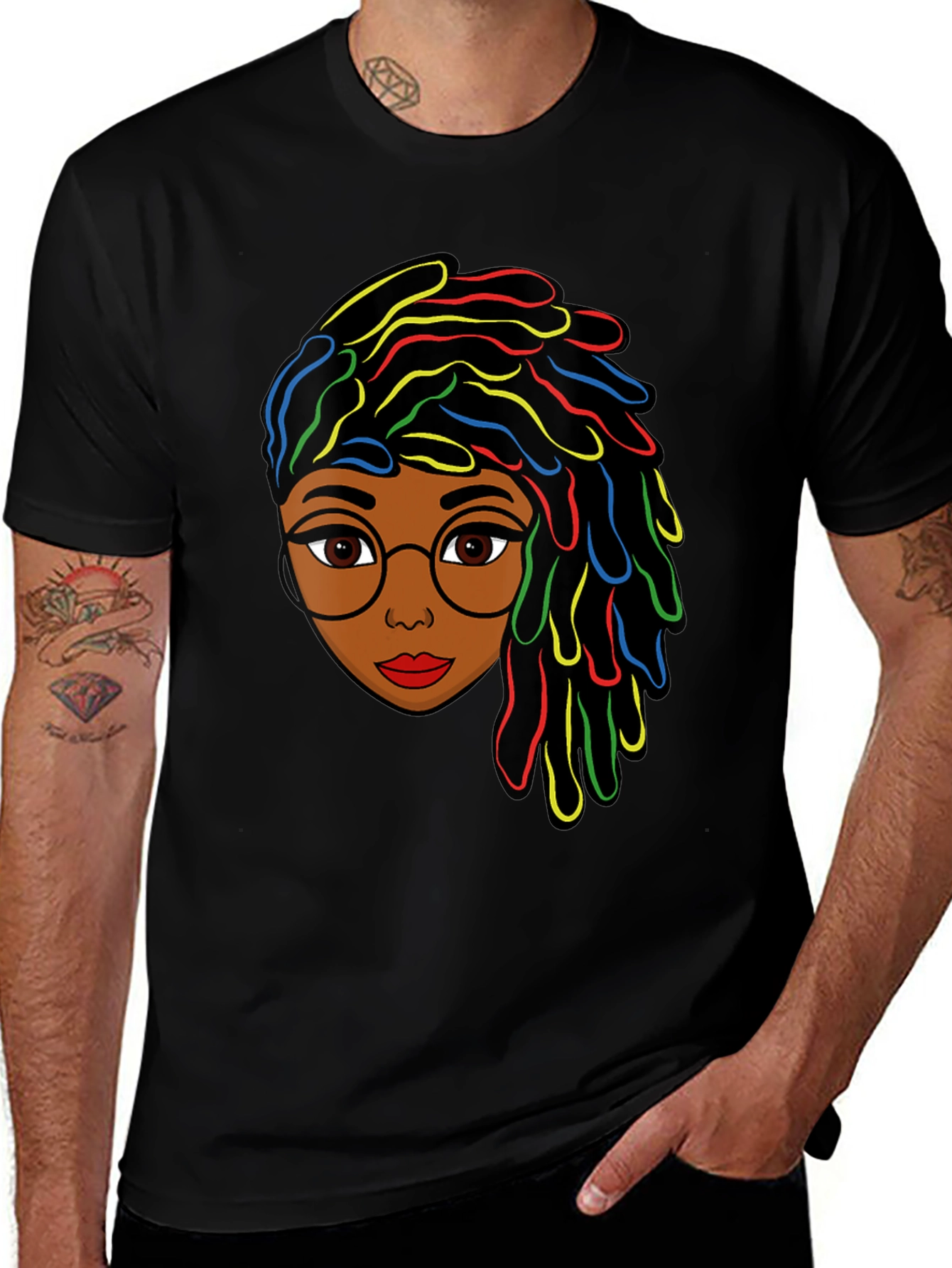 Variant 8 of Cool Afro Woman Portrait Graphic Black Tee
