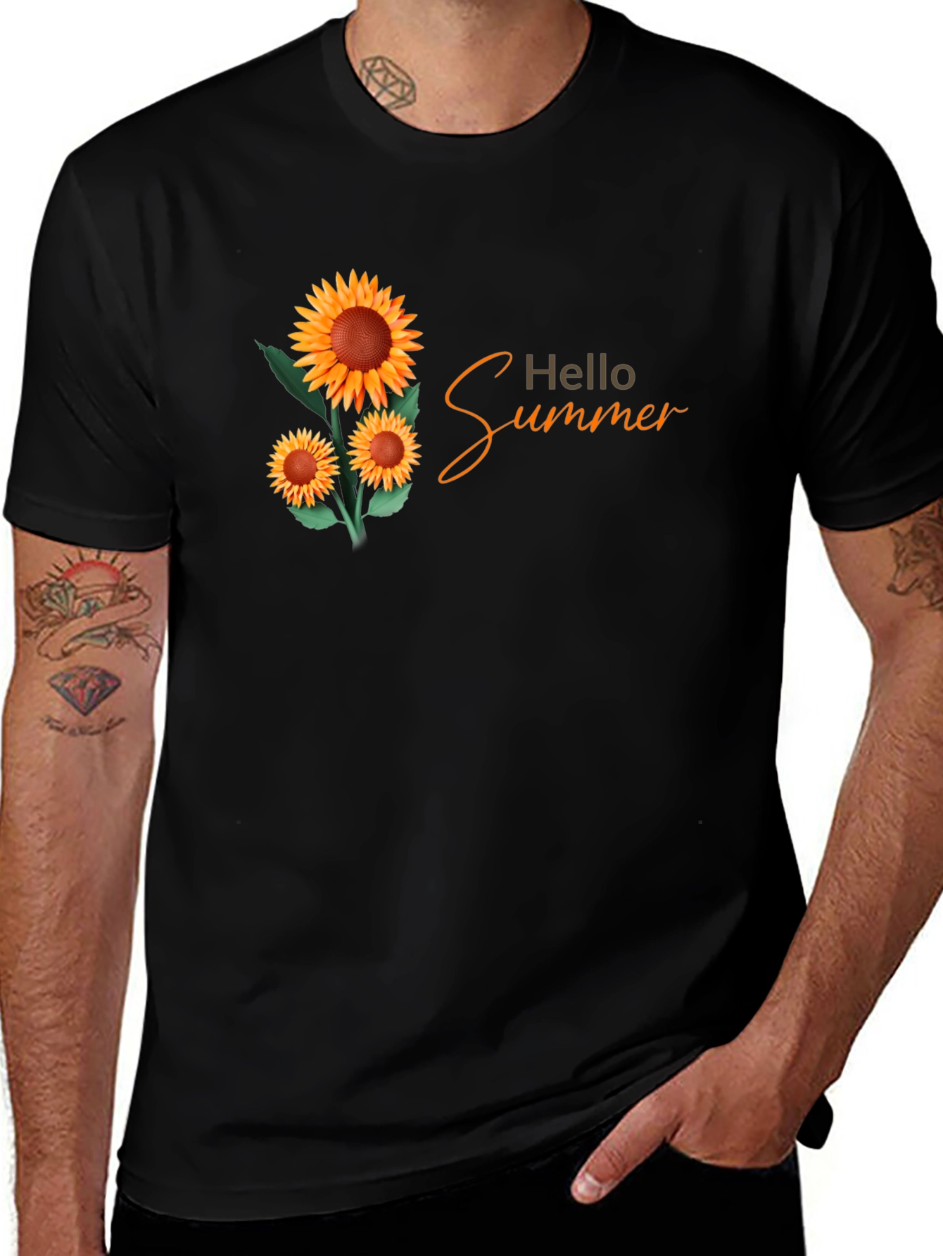 Variant 29 of Hello Summer Sunflower Graphic Tee - Black