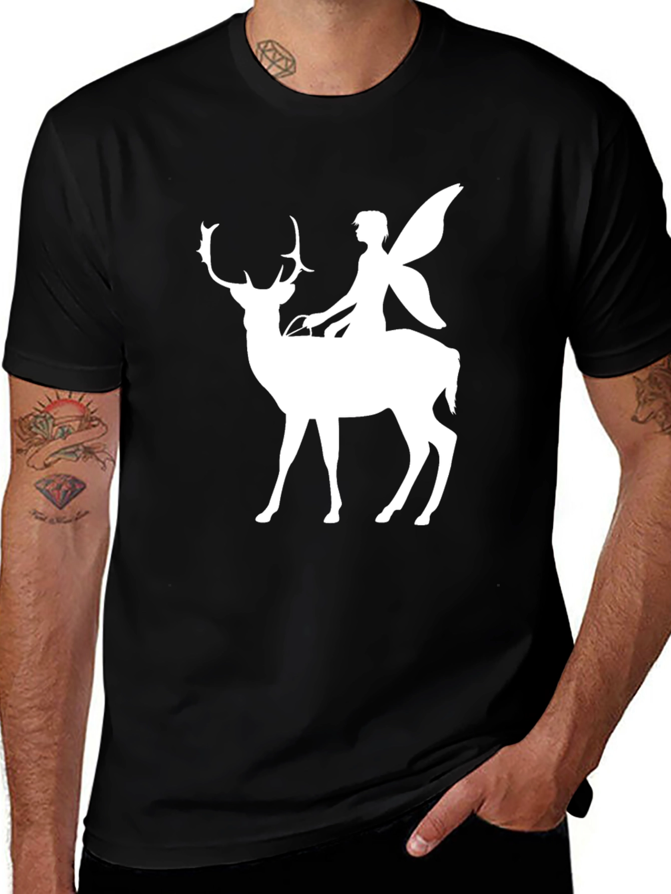 Variant 18 of Fantasy Deer Fairy Graphic Tee - Black T-Shirt