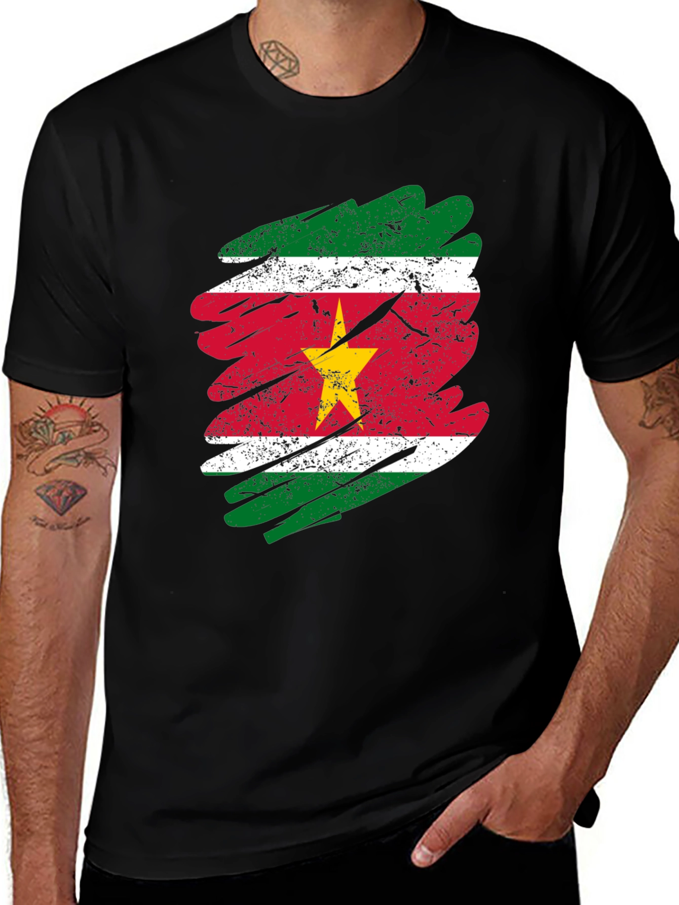 Suriname Flag T-Shirt - Distressed Grunge Style