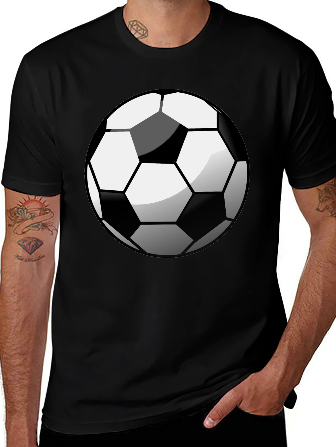 Variant 24 of Soccer Ball Graphic Tee - Black Cotton T-Shirt