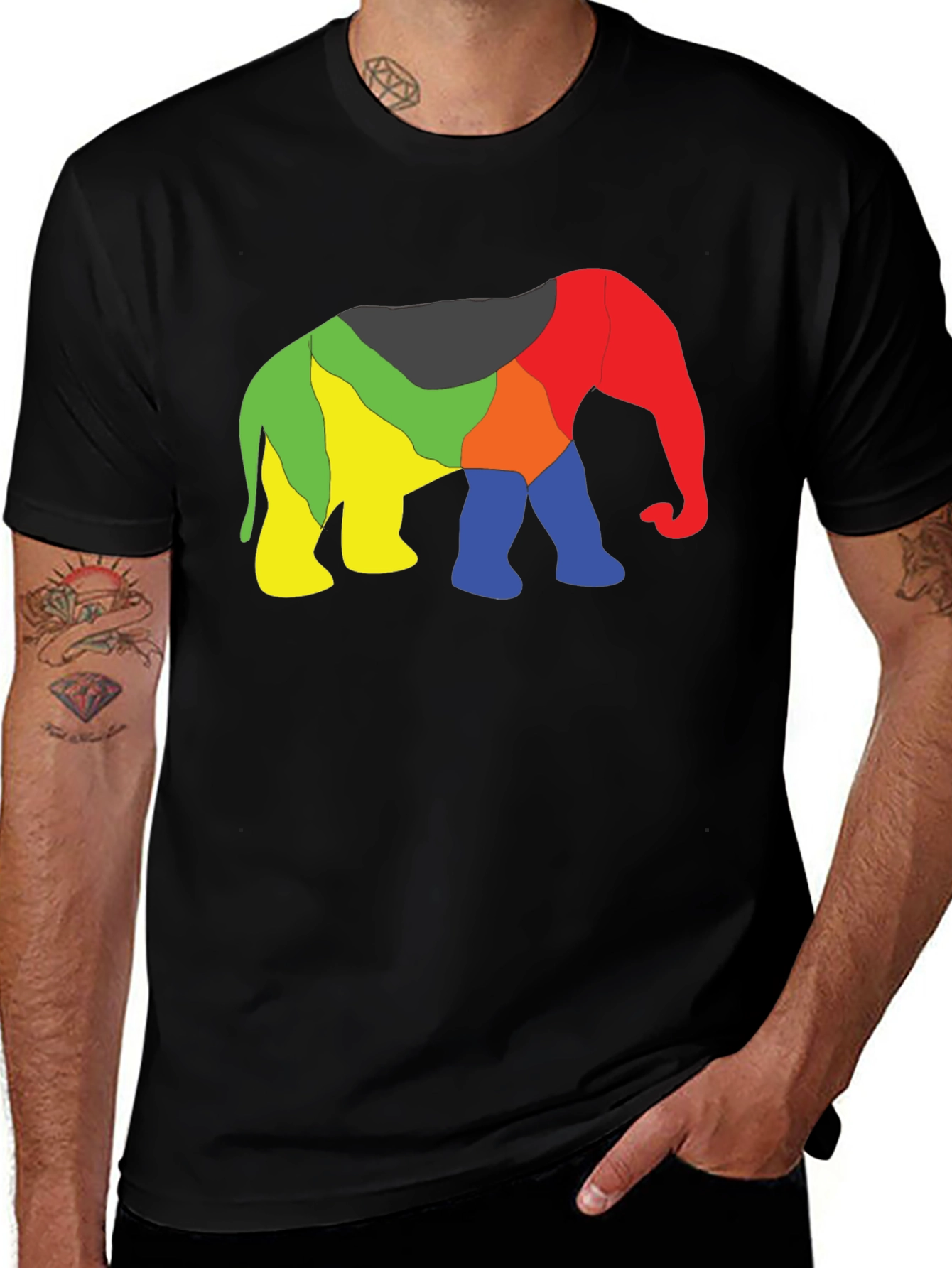 Variant 27 of Colorful Elephant Graphic Tee - Black Cotton Blend